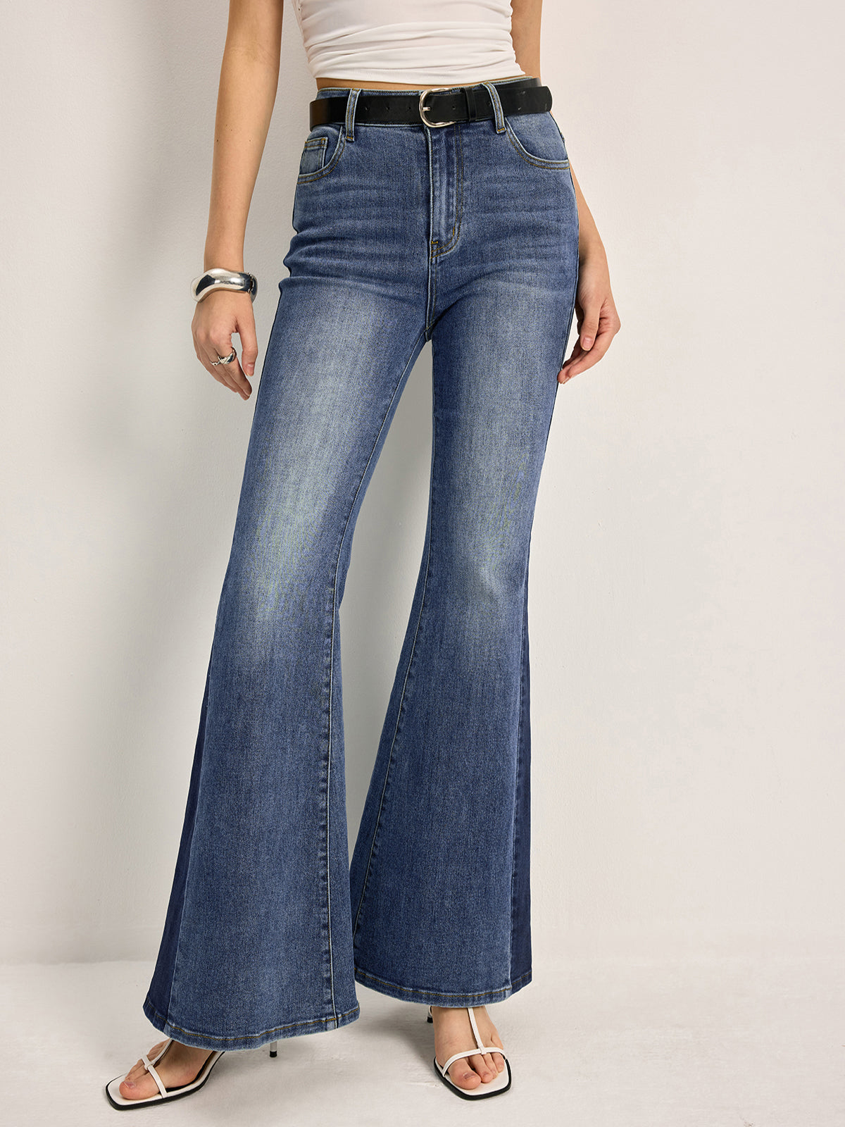 Color Block Mid-Waist Bell Jeans