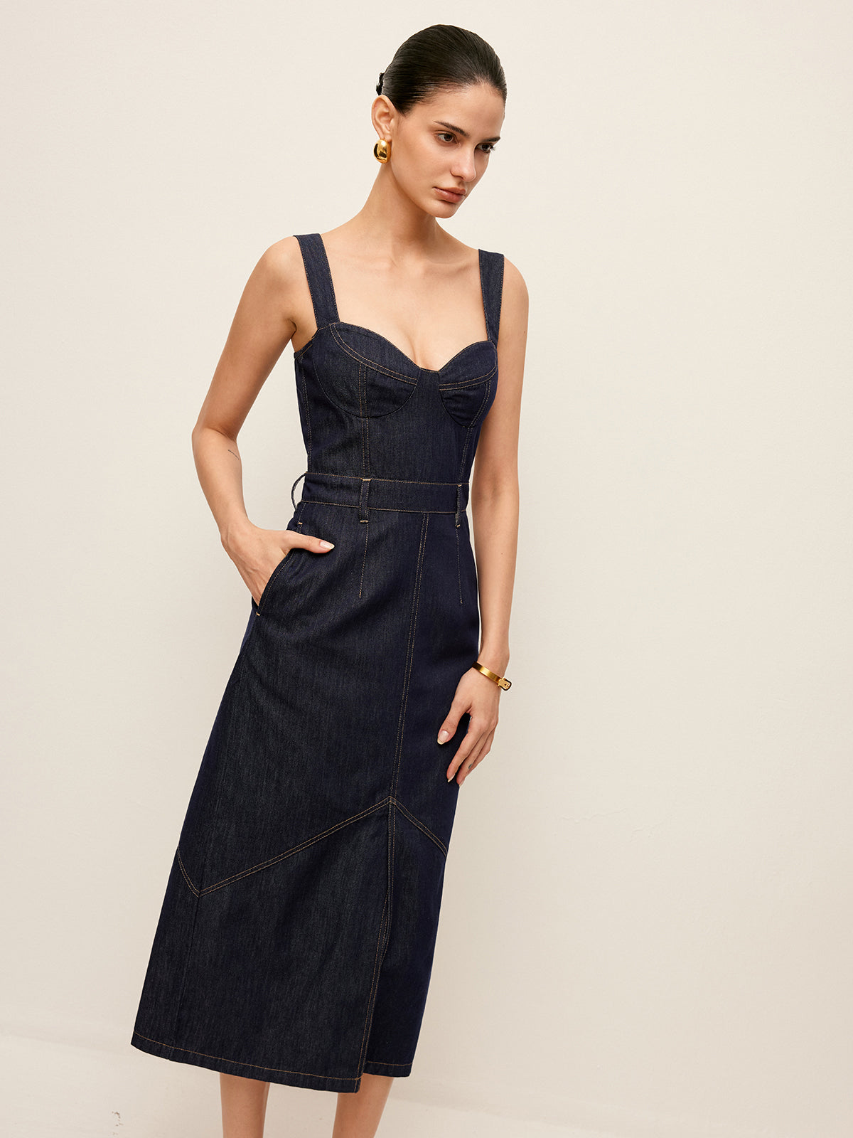 Sweetheart Denim Dress Without Belt