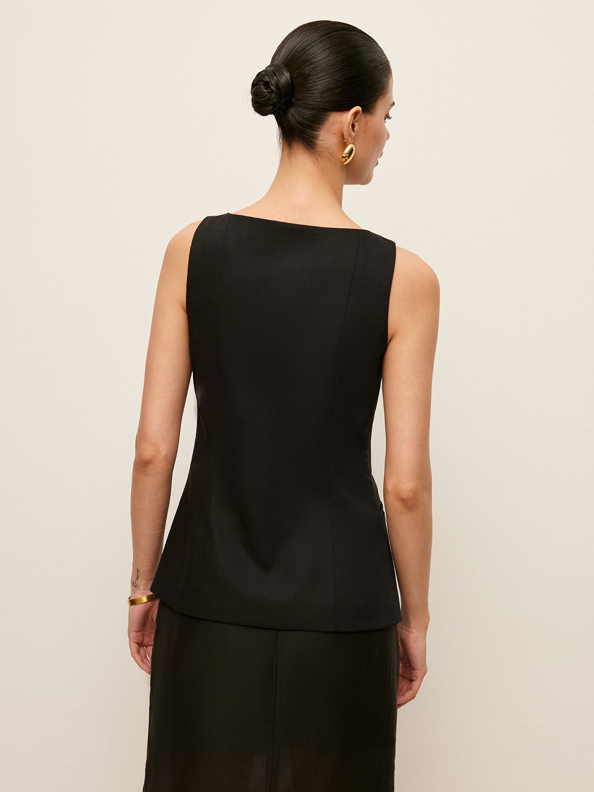 Cotton & Linen Button-Front Vest Without Belt