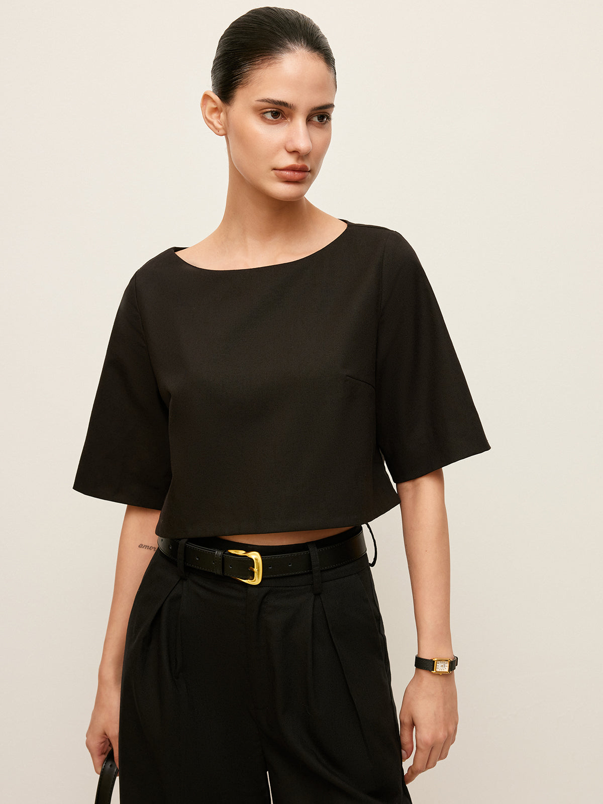 Ensemble haut court et pantalon en coton et lin