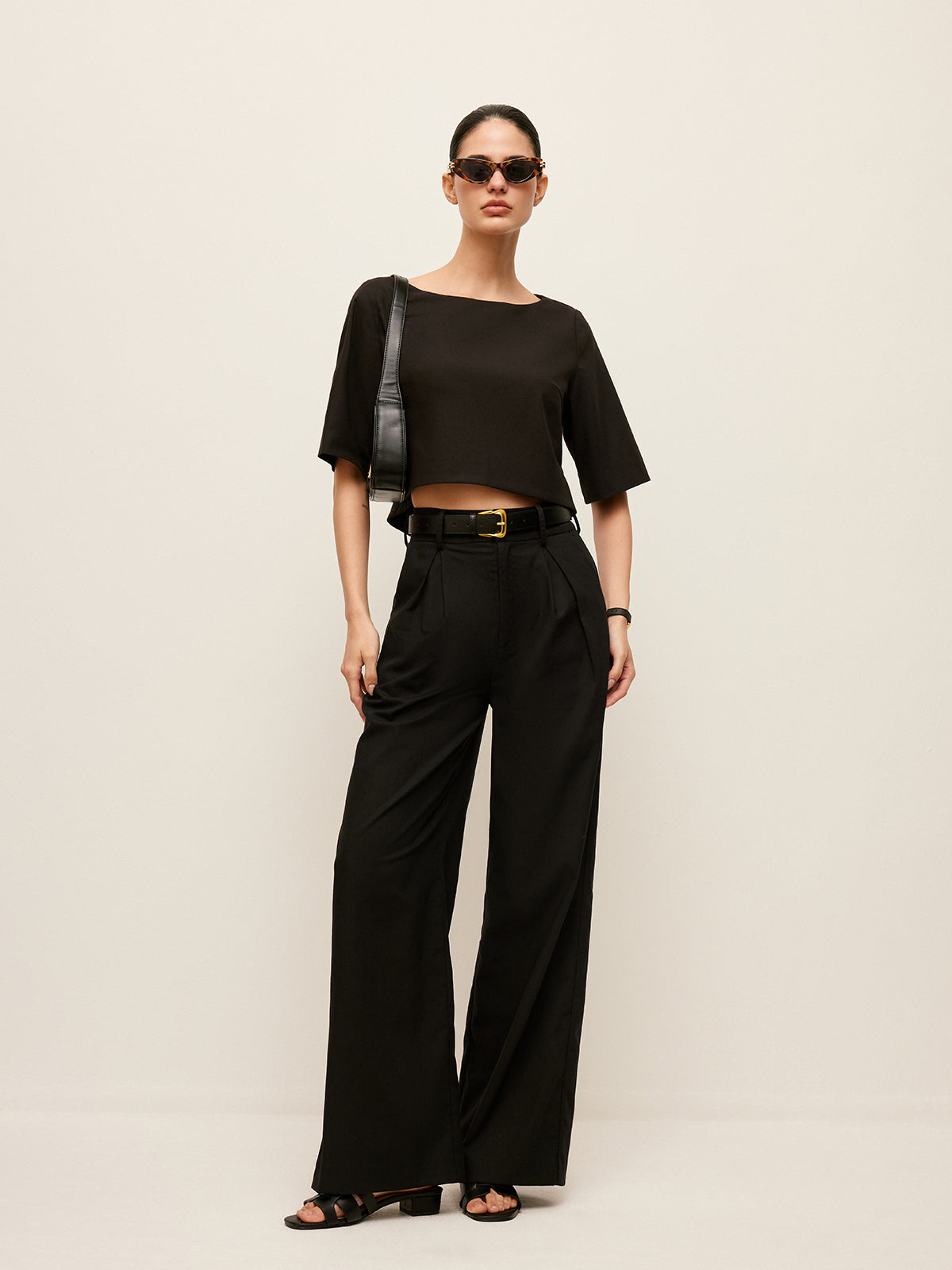 Ensemble haut court et pantalon en coton et lin