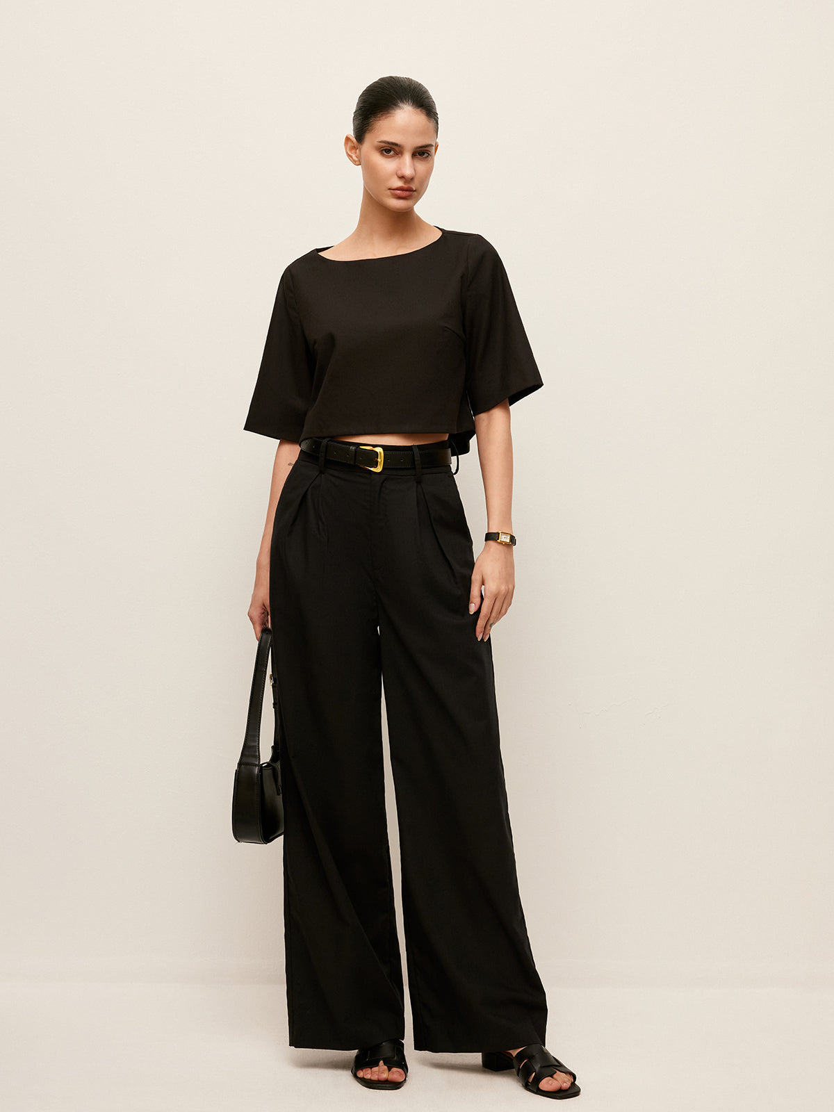 Ensemble haut court et pantalon en coton et lin