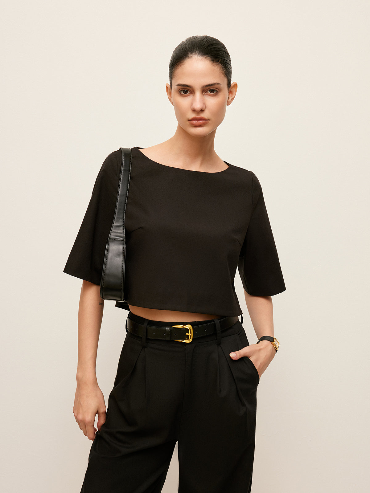 Ensemble haut court et pantalon en coton et lin