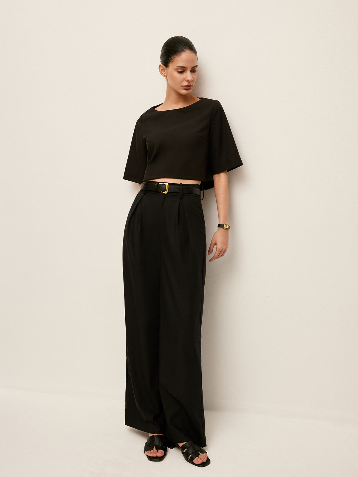 Ensemble haut court et pantalon en coton et lin