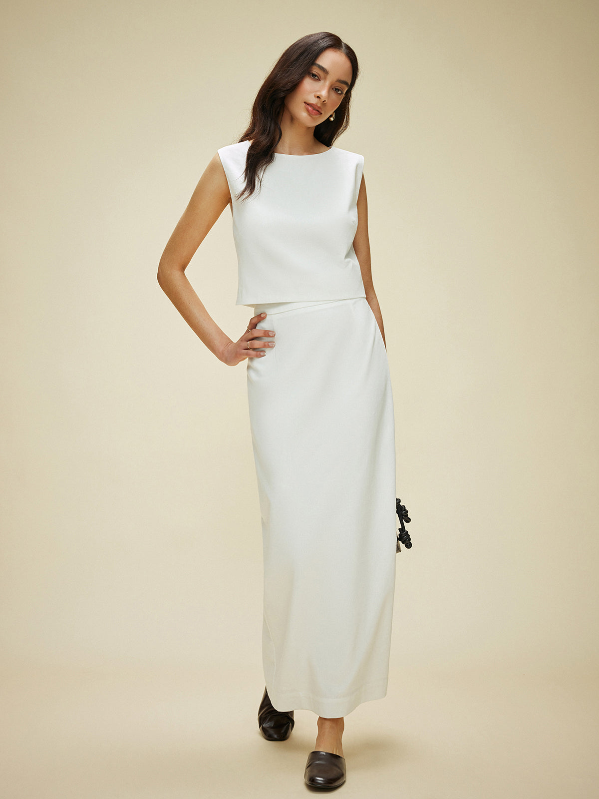 Cotton & Linen Split-Back Skirt Set