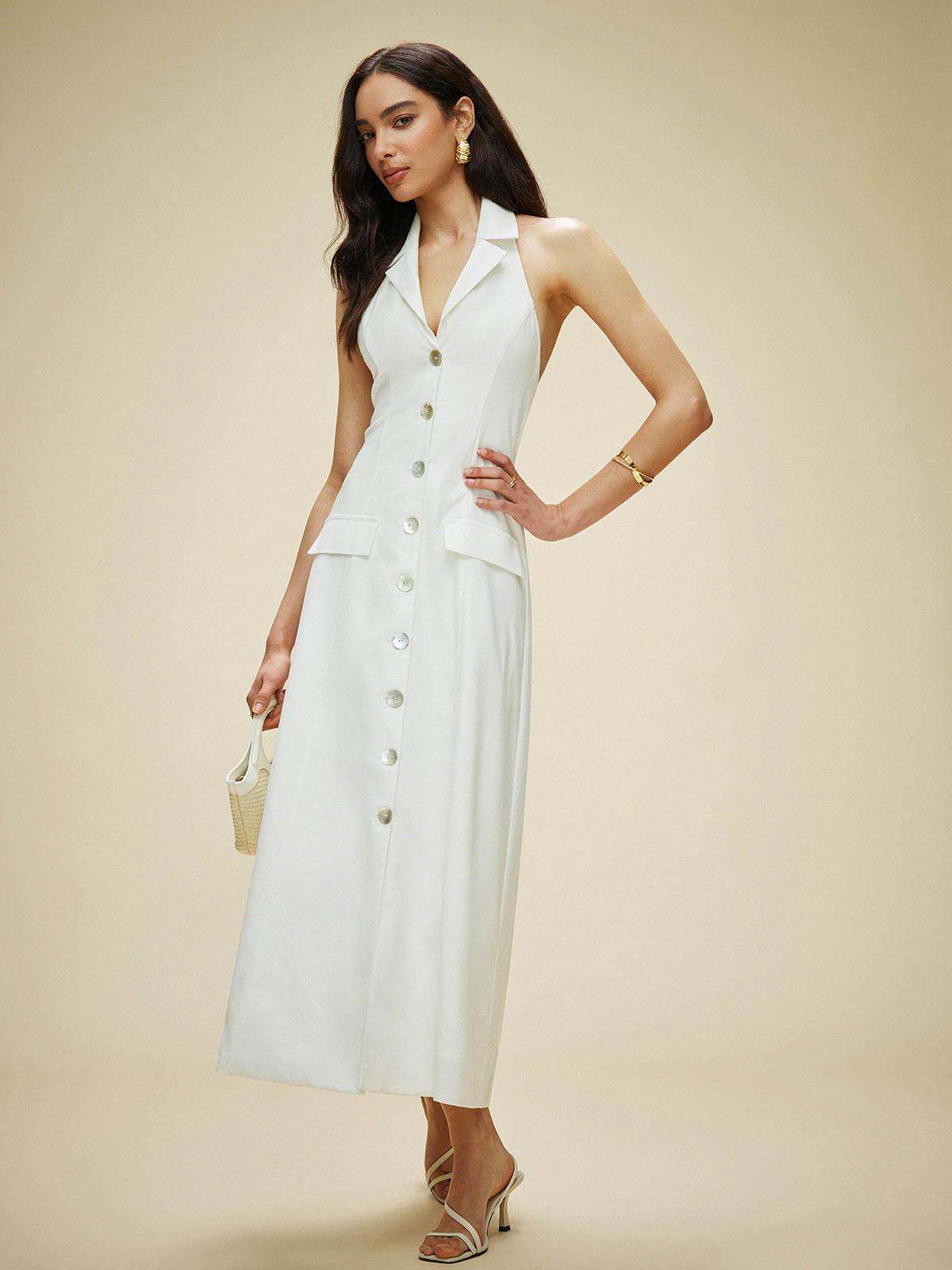 Robe dos nu à nouer avec poches en coton et lin