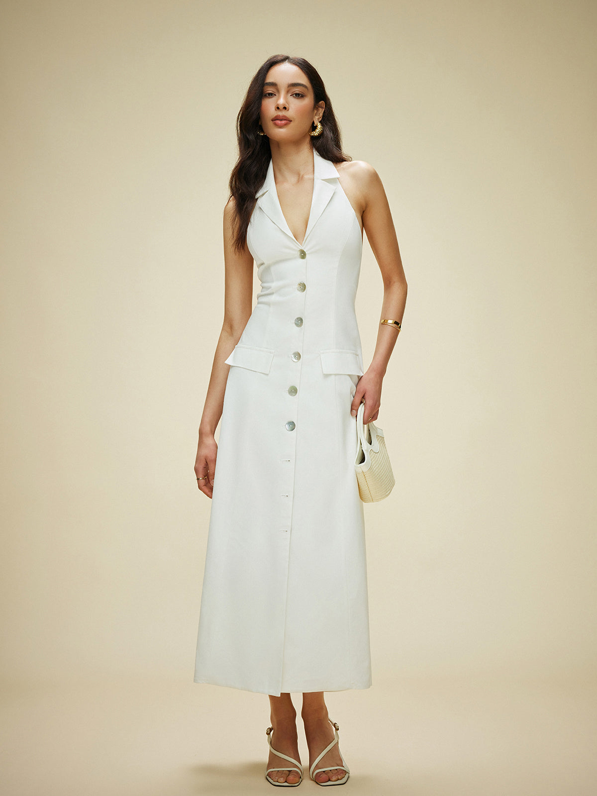 Robe dos nu à nouer avec poches en coton et lin
