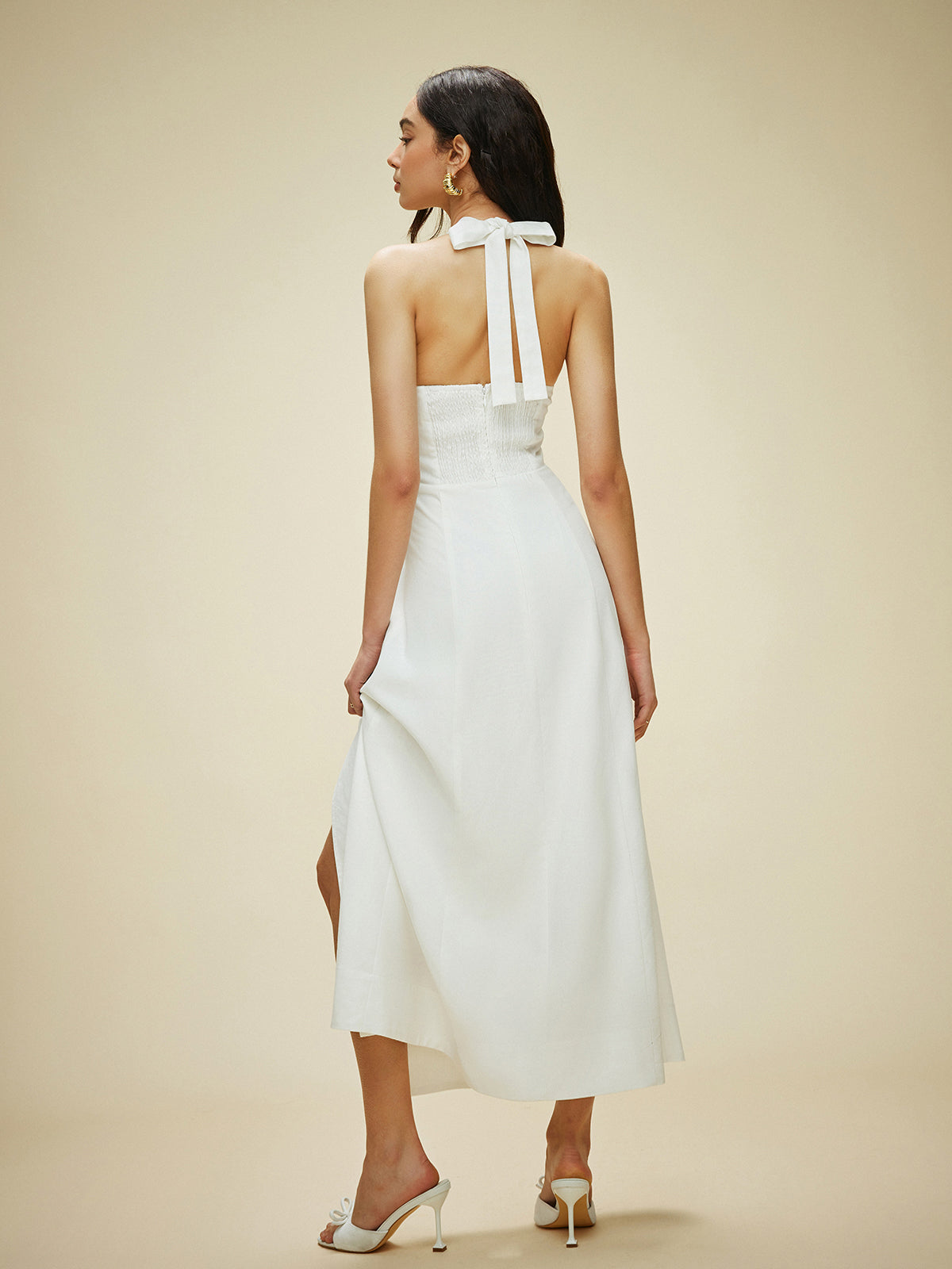 Robe à col licou avec nœud en coton et lin