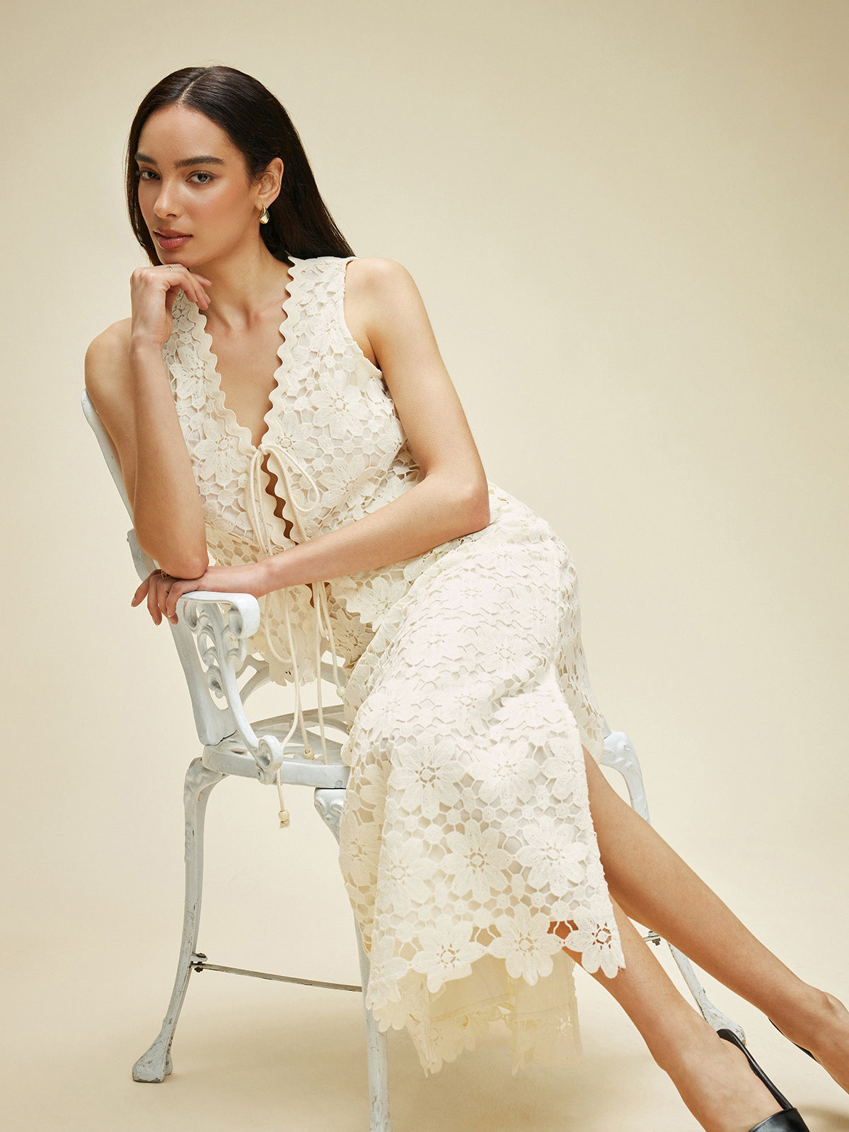 Lace Tied Front Top With Skirt Set