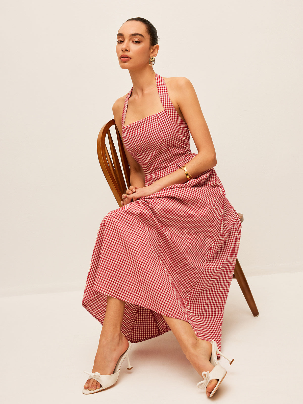 Cotton & Linen Plaid Halter Dress