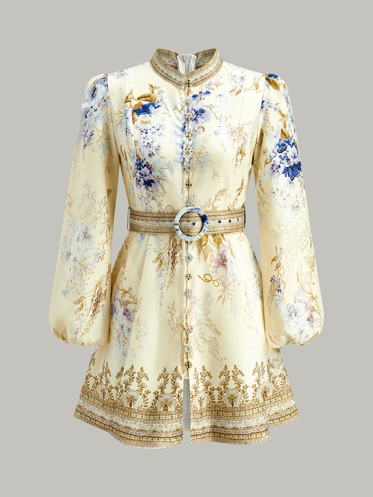 Robe à manches bouffantes imprimée florale avec ceinture