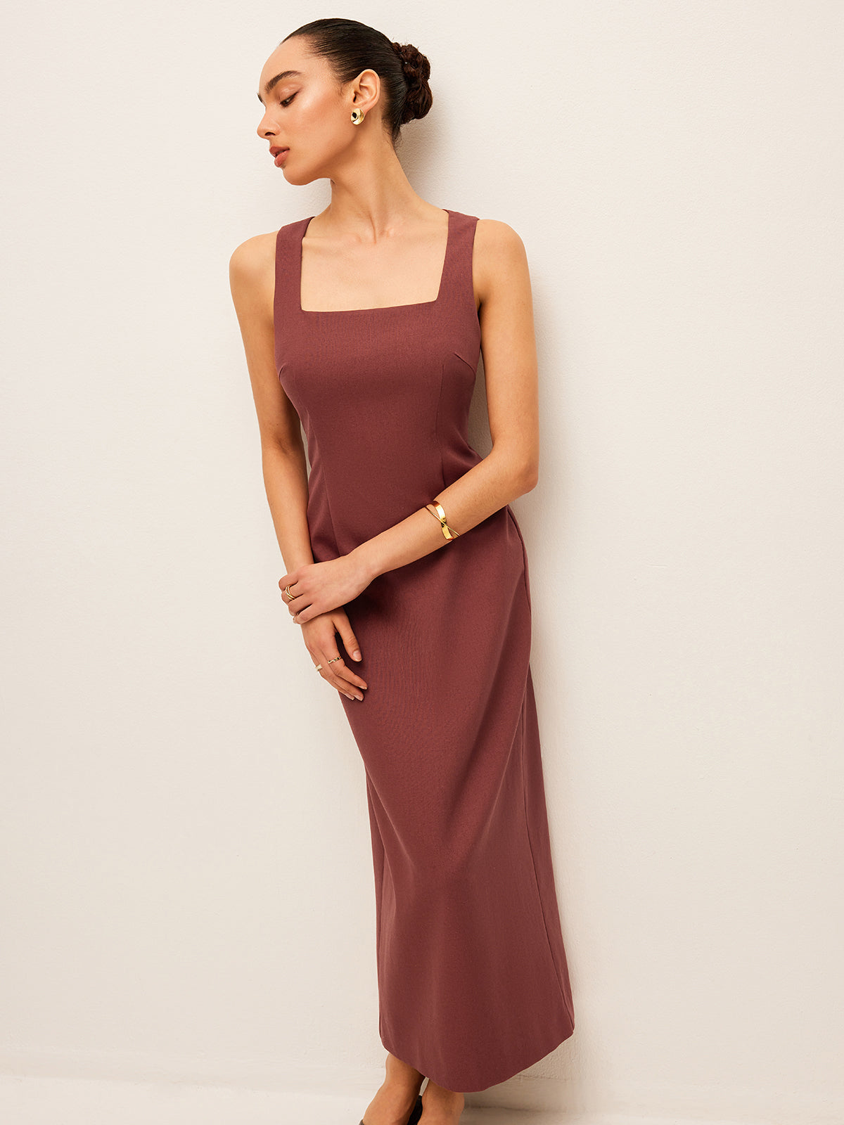 Baumwoll- & Leinenkleid mit Rückenschlitz
