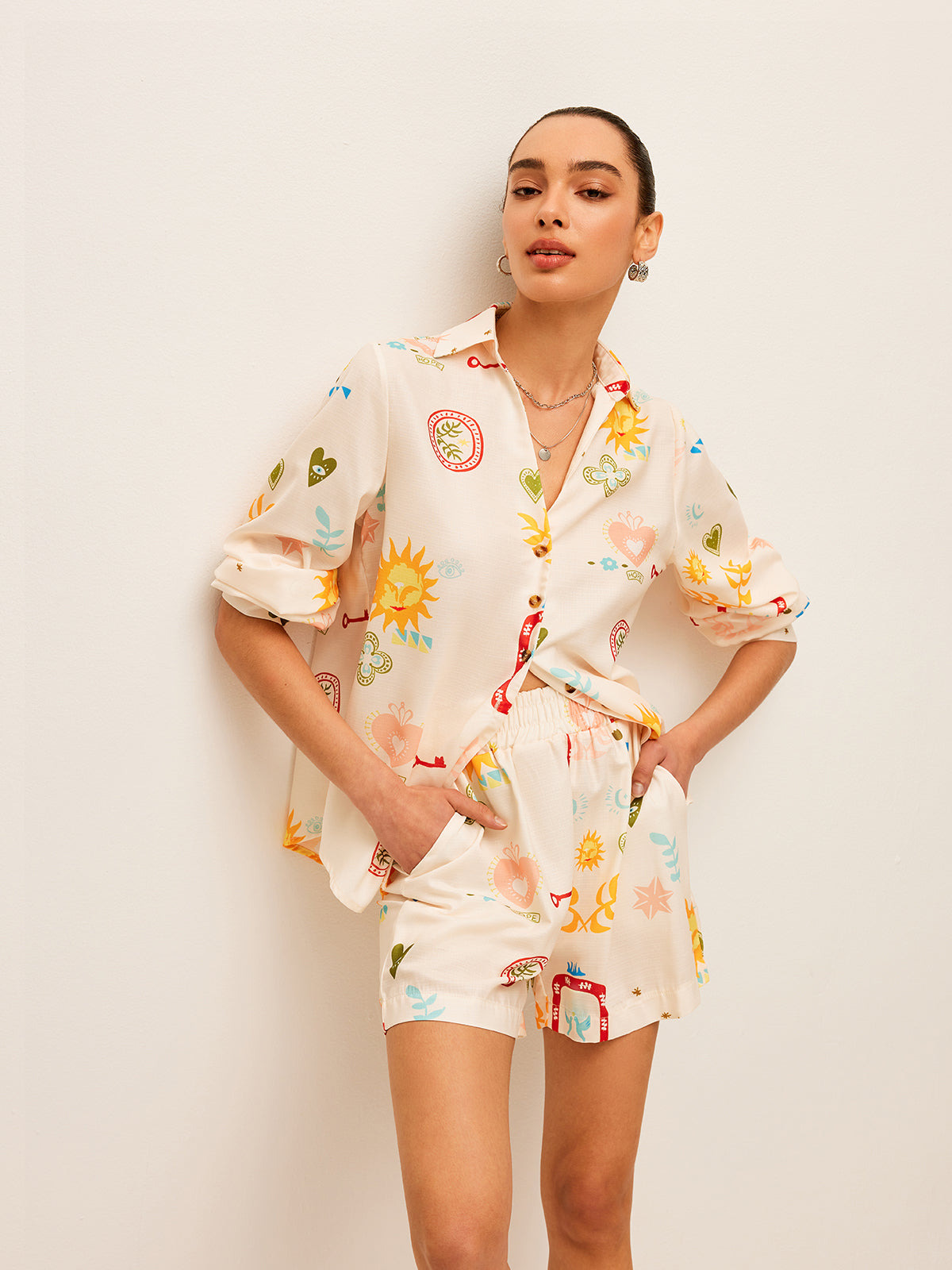 Ensemble short plissé à imprimé