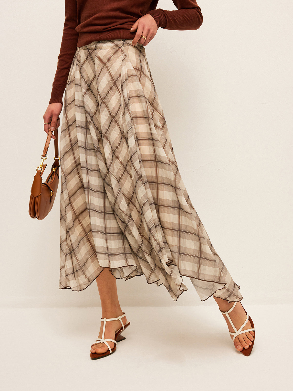 Halbtransparenter Rock aus kariertem Chiffon