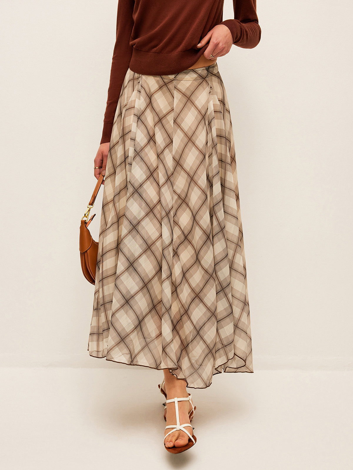 Semi-Sheer Plaid Chiffon Skirt