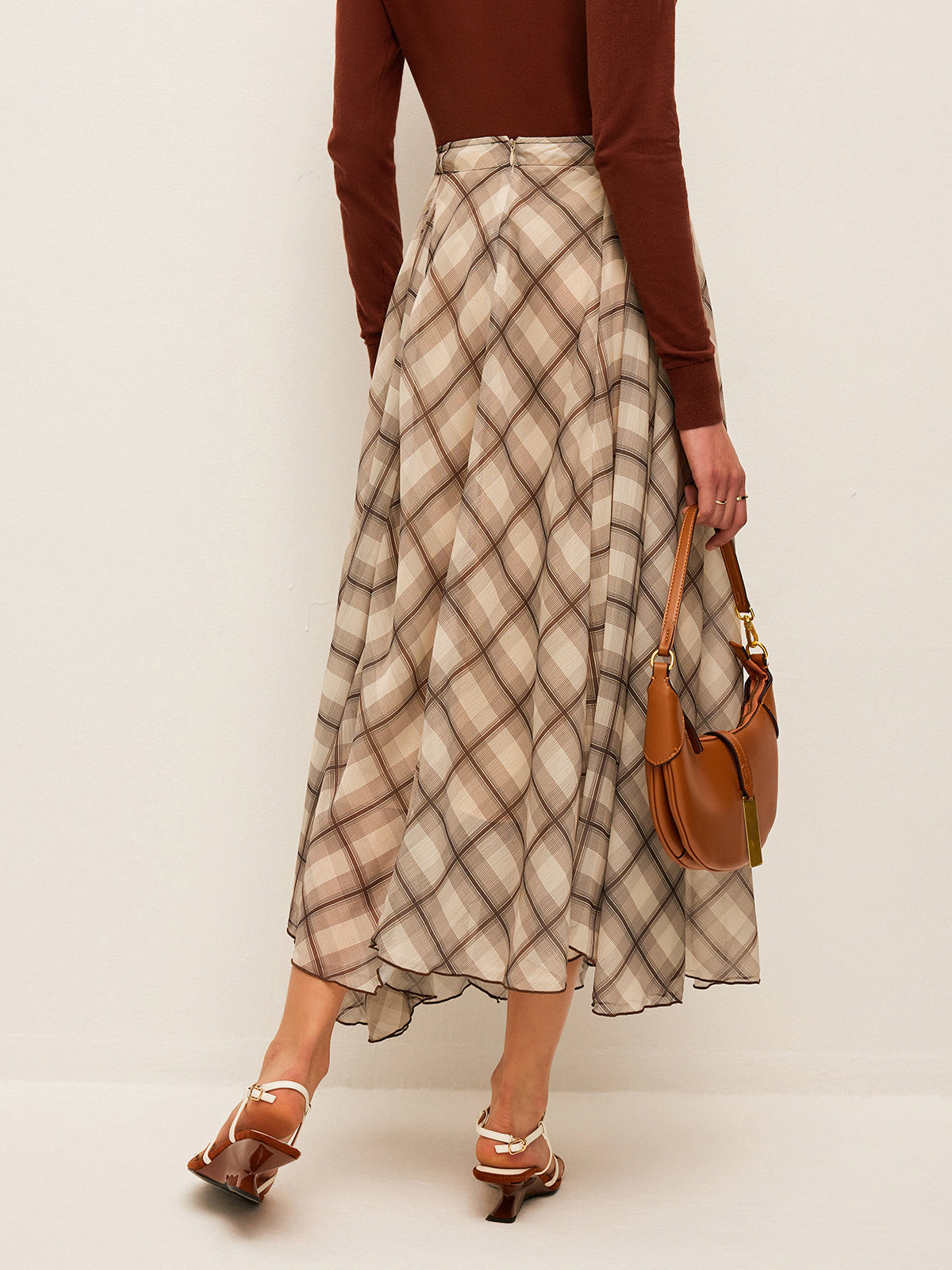 Semi-Sheer Plaid Chiffon Skirt