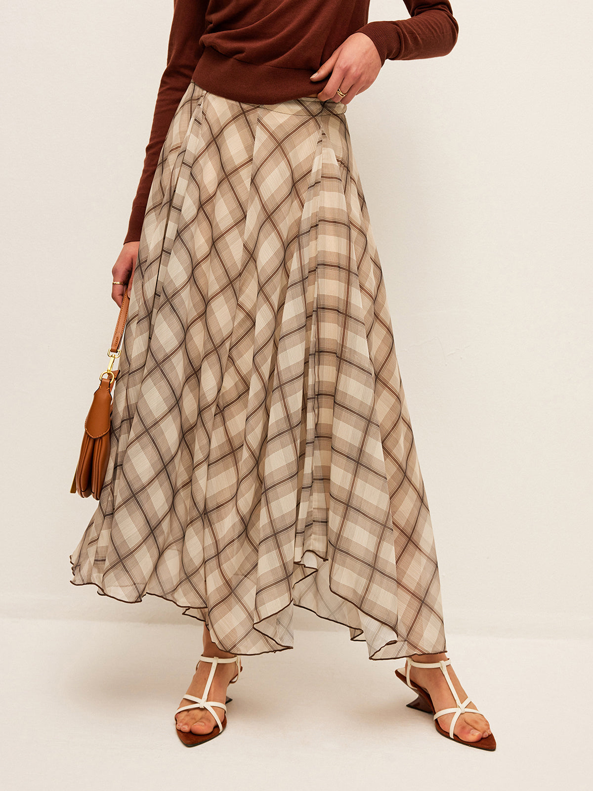 Halbtransparenter Rock aus kariertem Chiffon