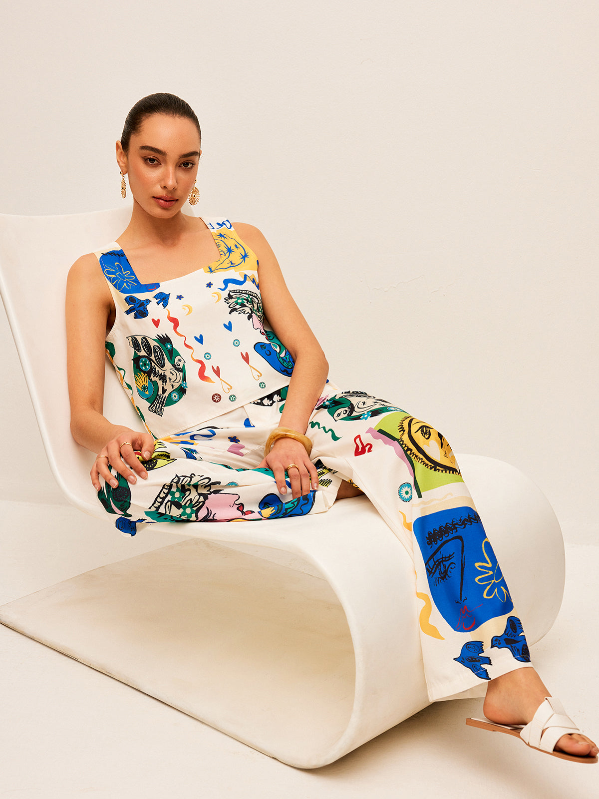 Ensemble haut court imprimé graphique et pantalon large