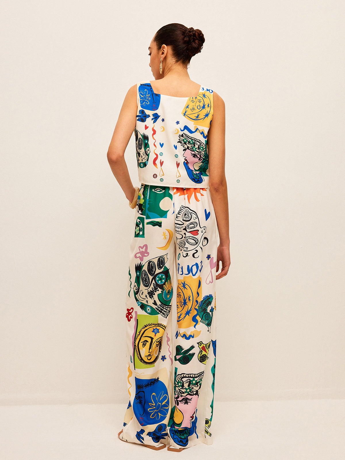Ensemble haut court imprimé graphique et pantalon large