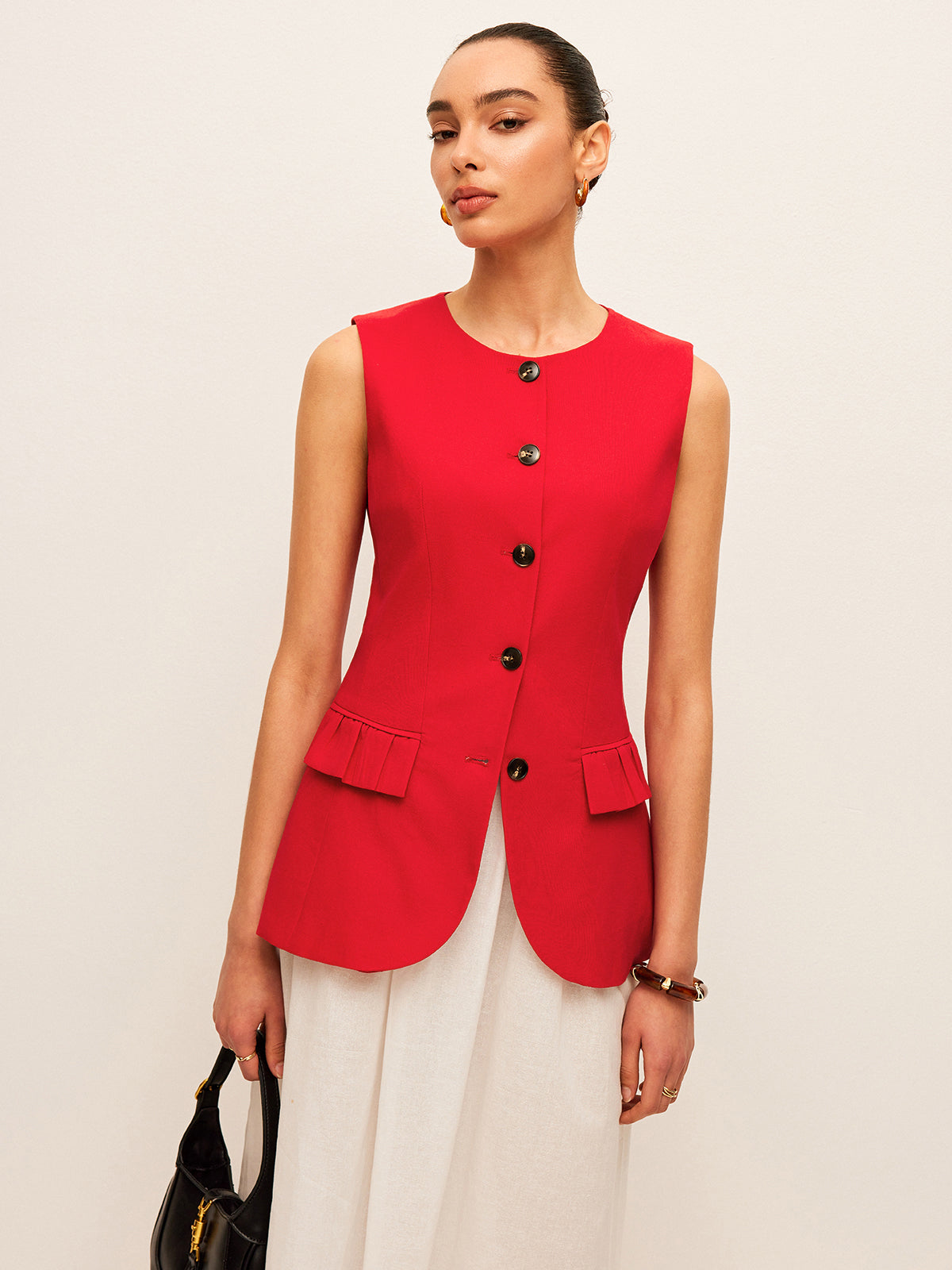 Baumwoll-Leinen-Weste mit Knopfleiste