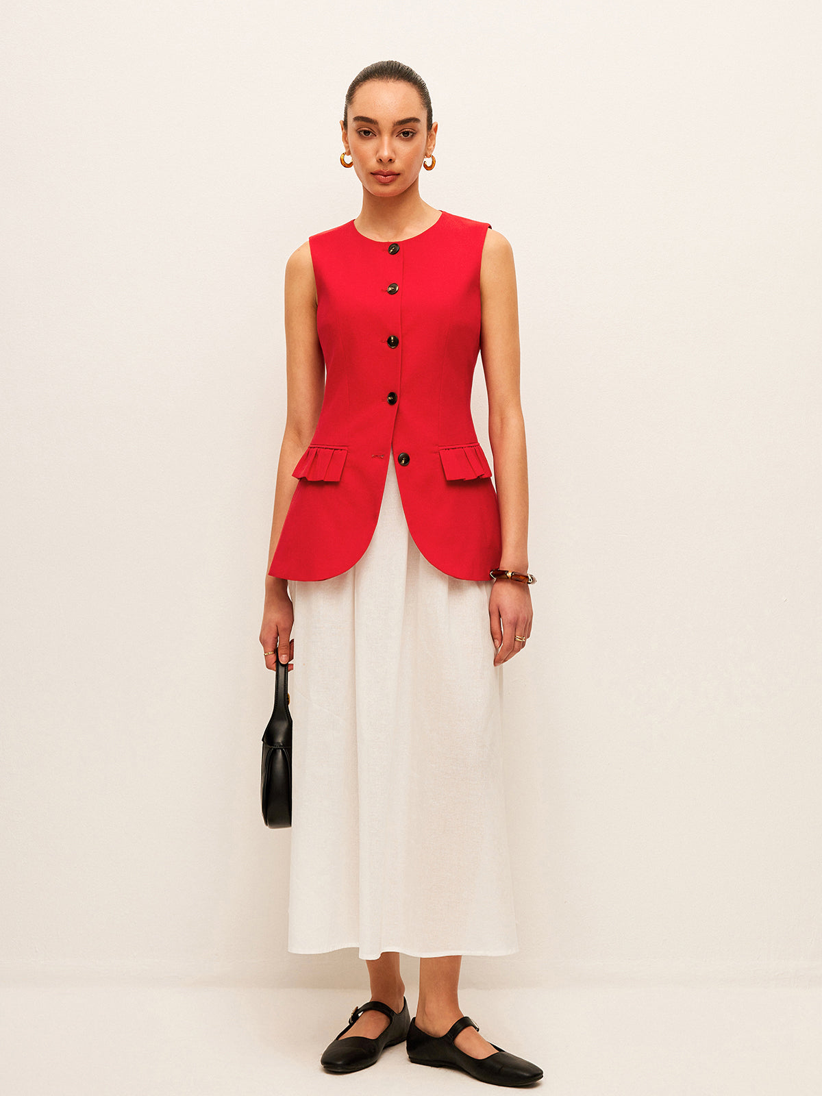 Baumwoll-Leinen-Weste mit Knopfleiste