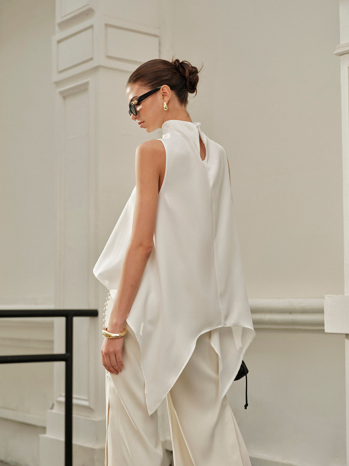 Asymmetrical Mock Neck Sleeveless Top