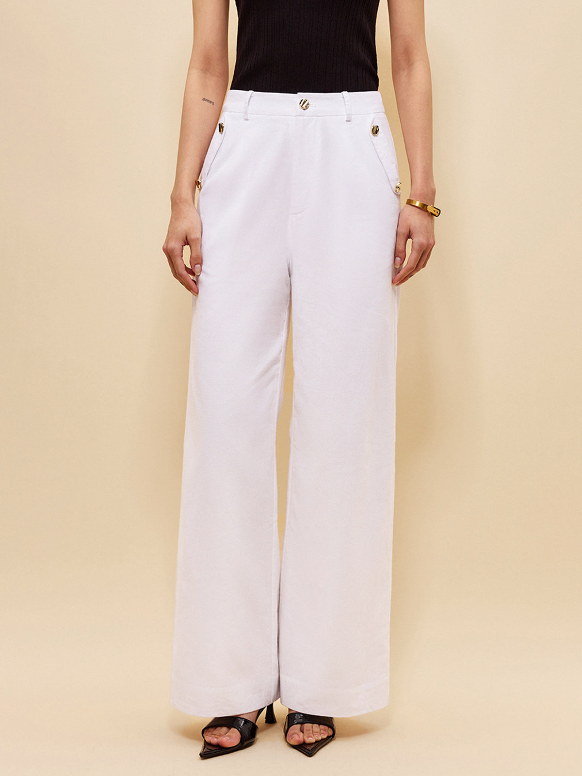 Linen & Cotton Pockets Mid-Waist Pants