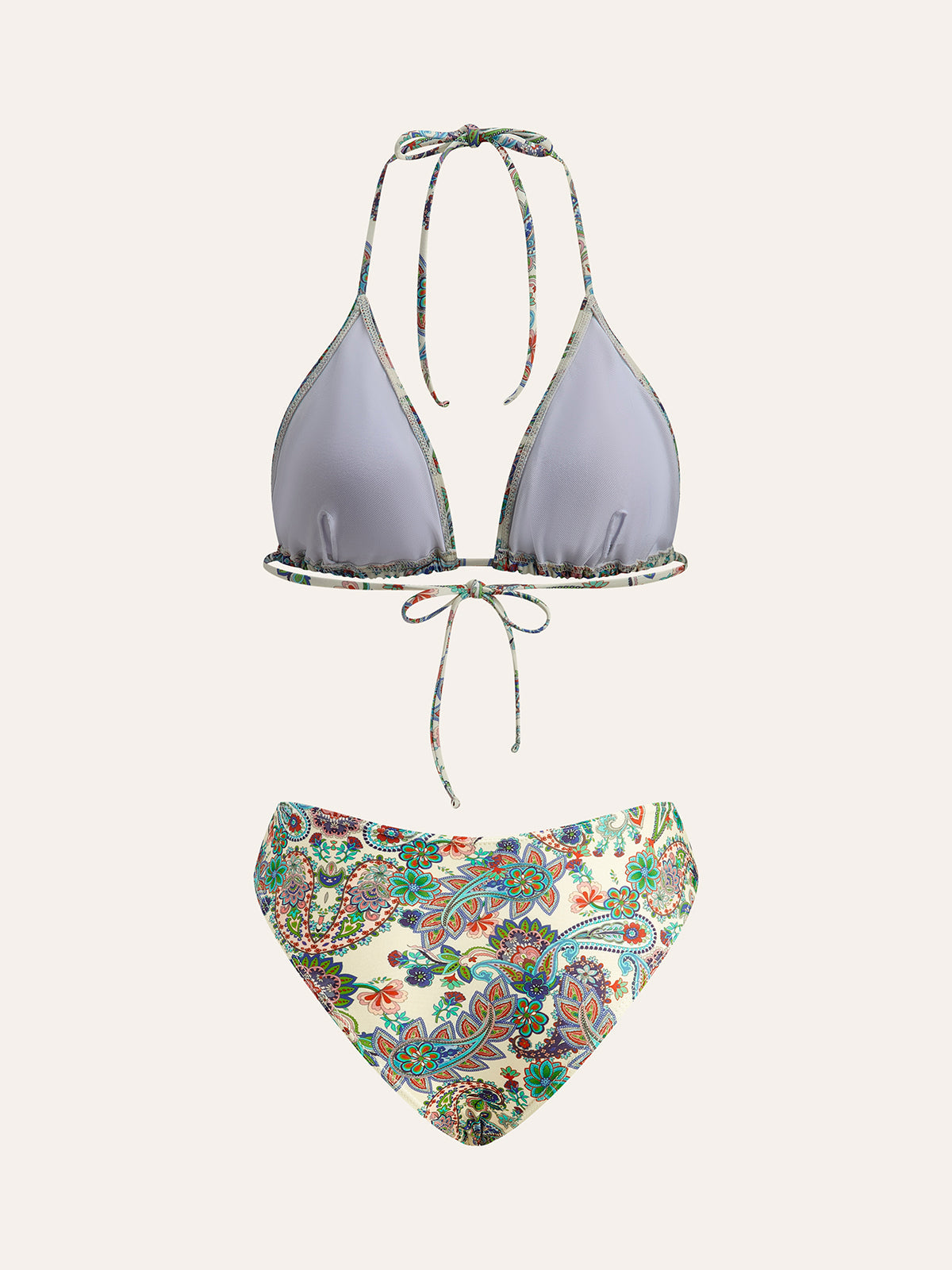 Bikini-Set mit Bindebändern am Rücken und passendem Überwurf mit Paisley-Muster