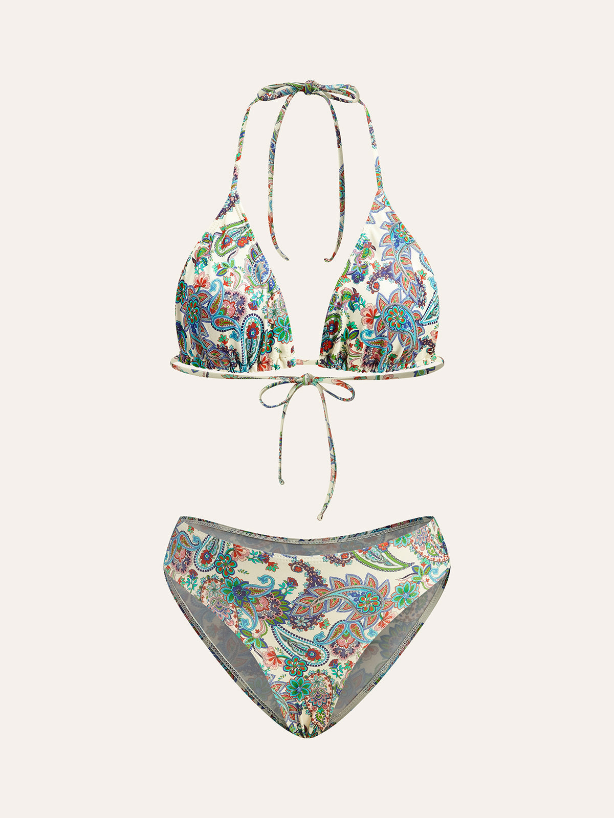 Tie-Back Bikini Set with Paisley Print Cover-Up
