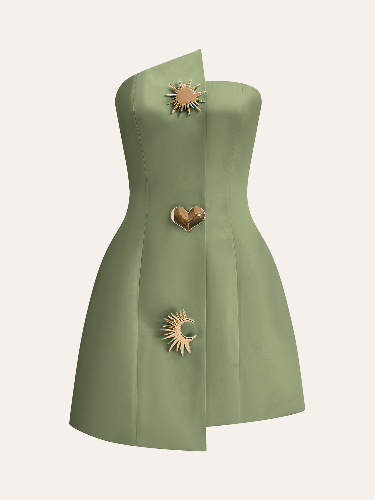 Asymmetrisches, verziertes, trägerloses Kleid aus Satin