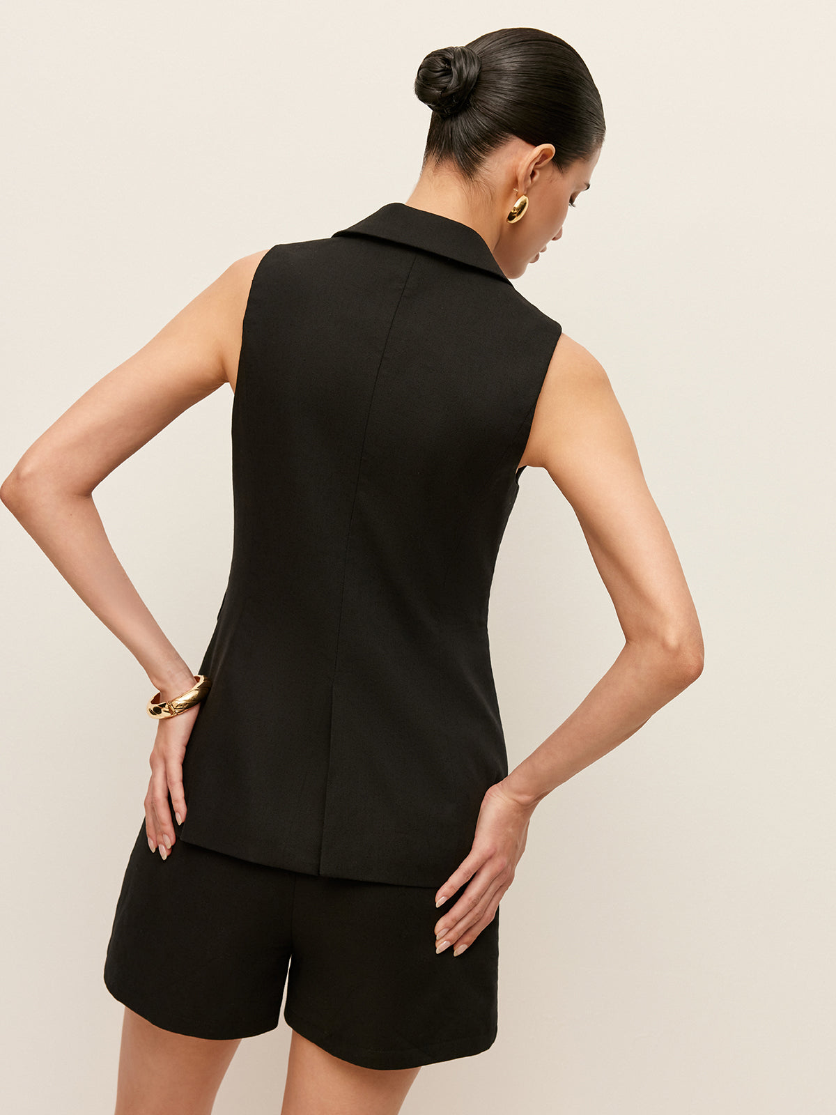 Cotton & Linen Button Detail Pockets Vest