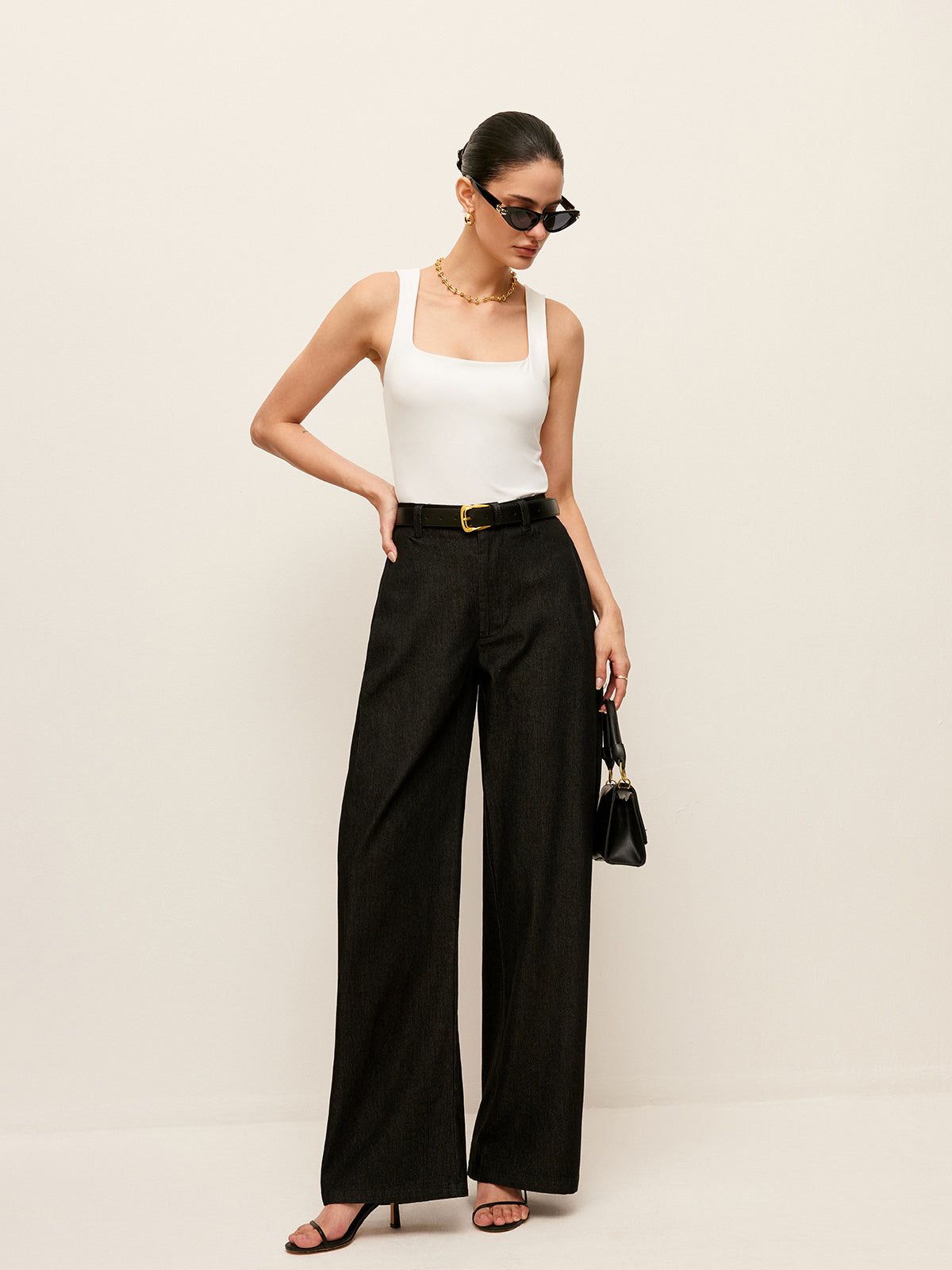 Pantalon taille mi-haute avec poches et sans ceinture