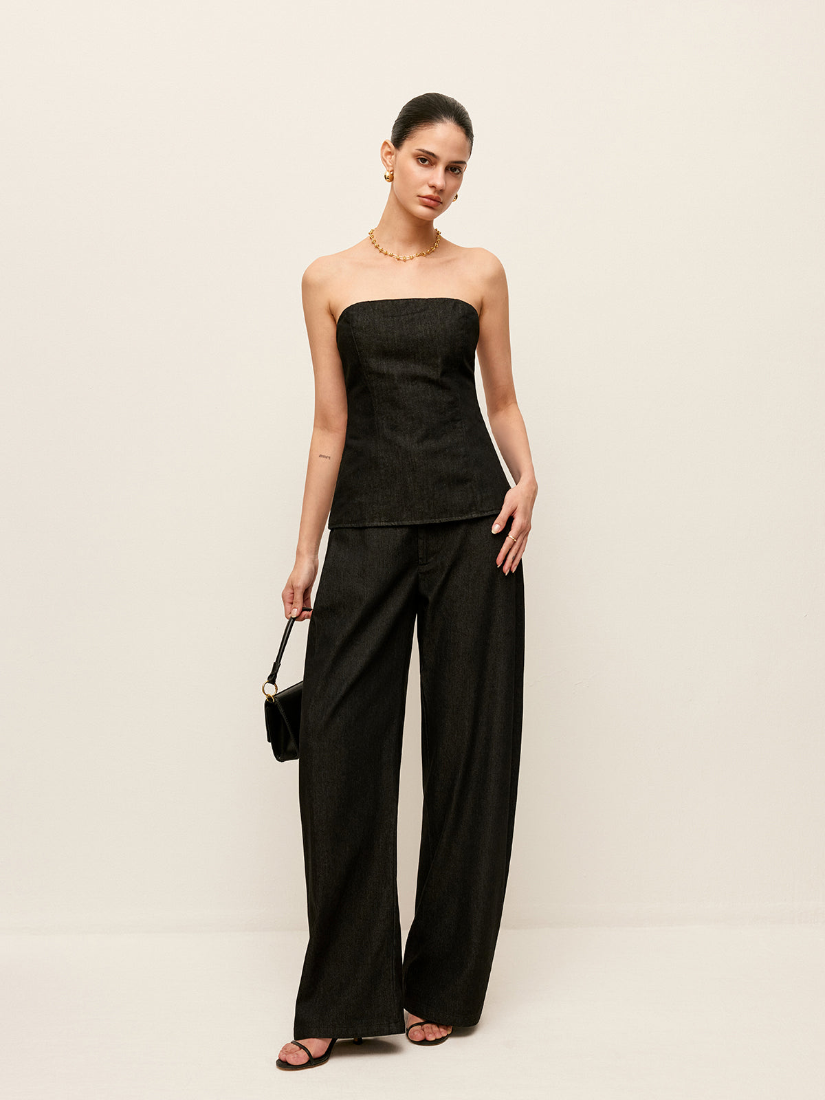 Pantalon taille mi-haute avec poches et sans ceinture