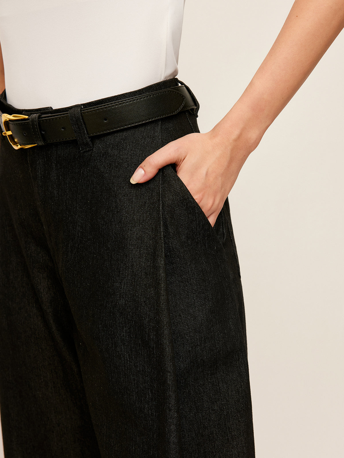 Pantalon taille mi-haute avec poches et sans ceinture