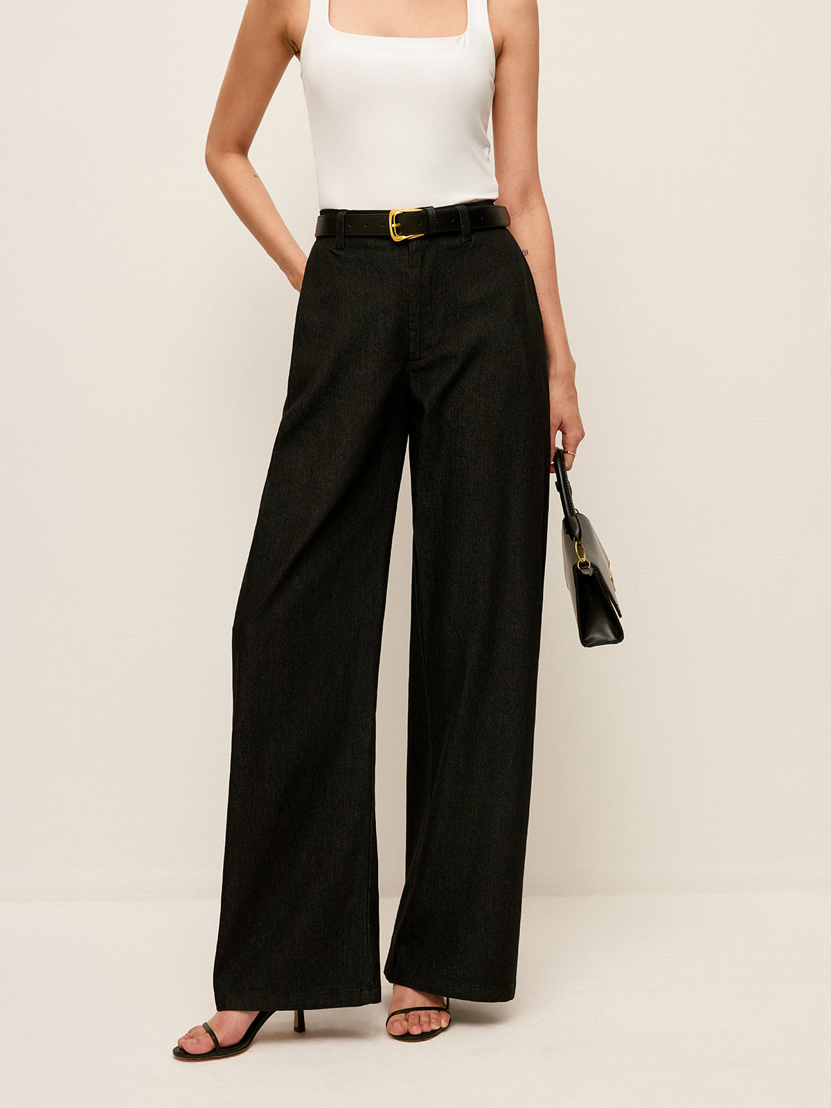Pantalon taille mi-haute avec poches et sans ceinture