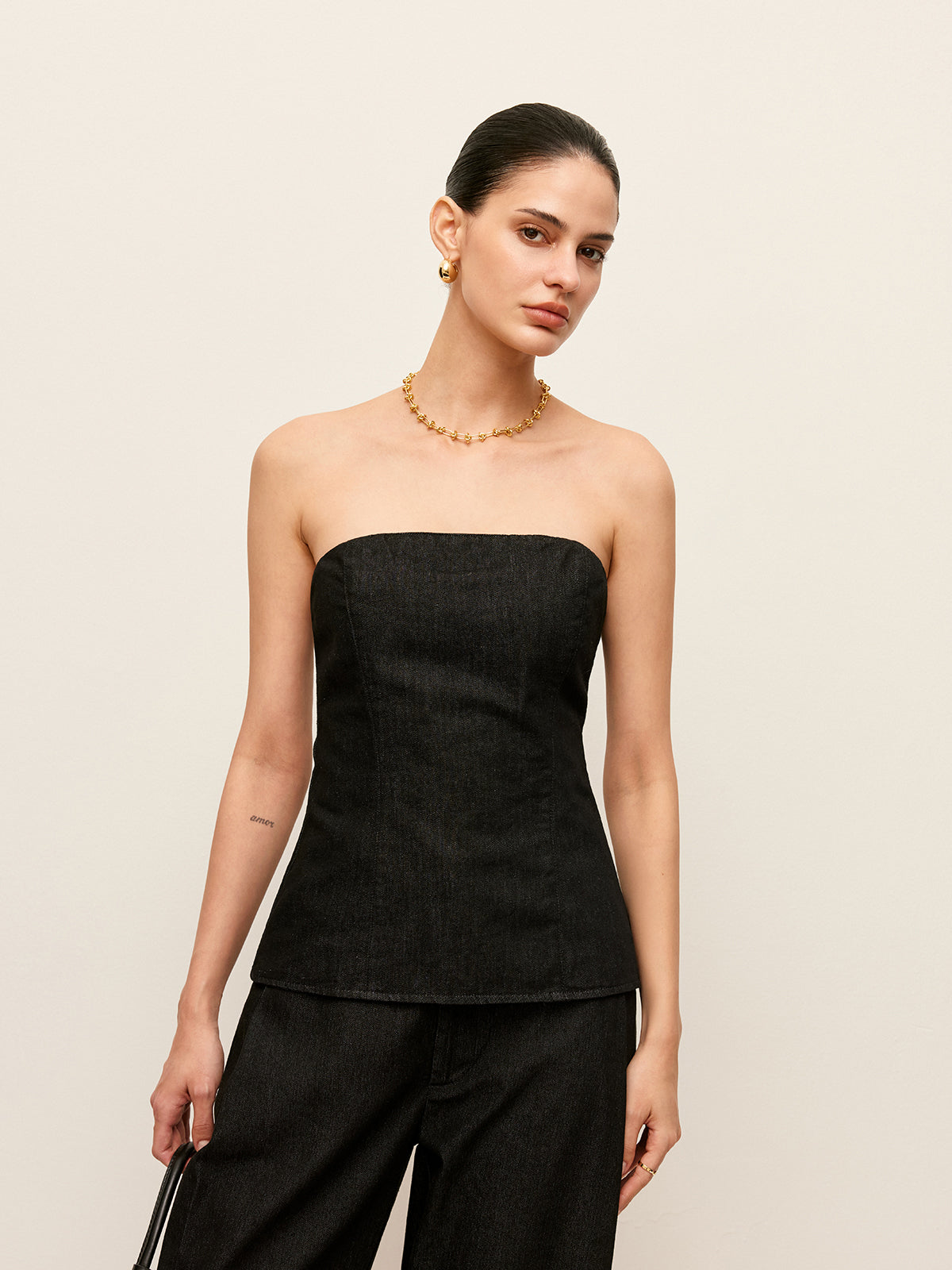 Strapless Denim Top With Back Zipper