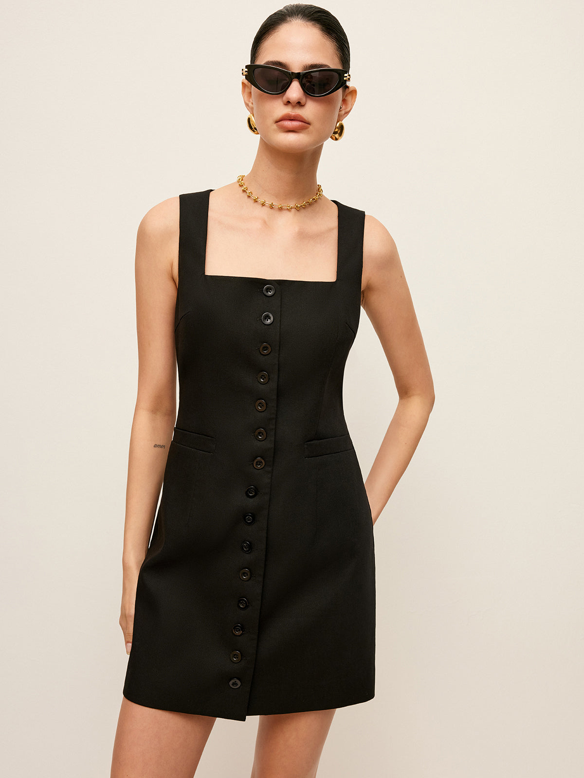 Robe boutonnée en coton et lin avec poches