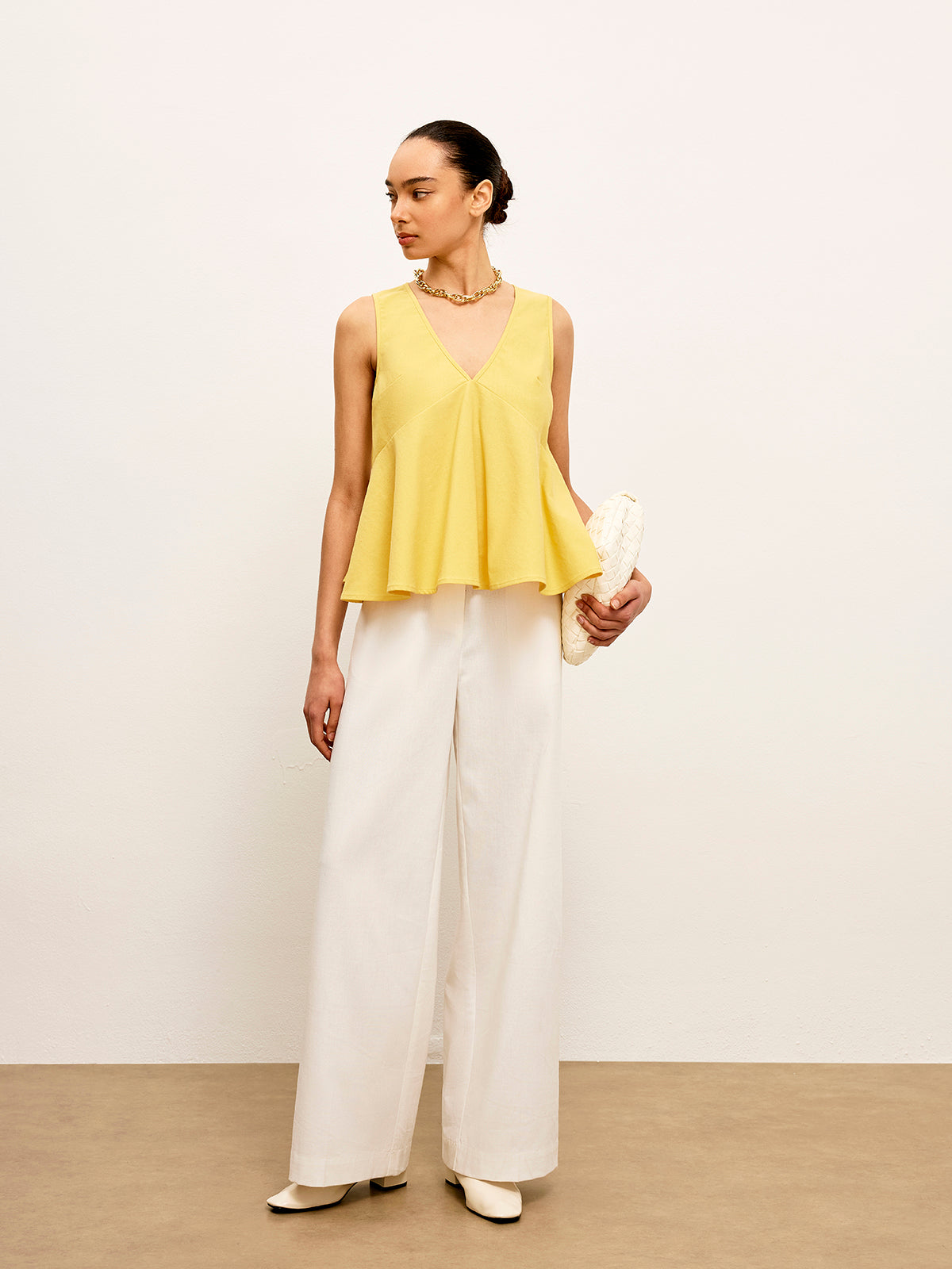 Cotton & Linen V-Neck Peplum Top