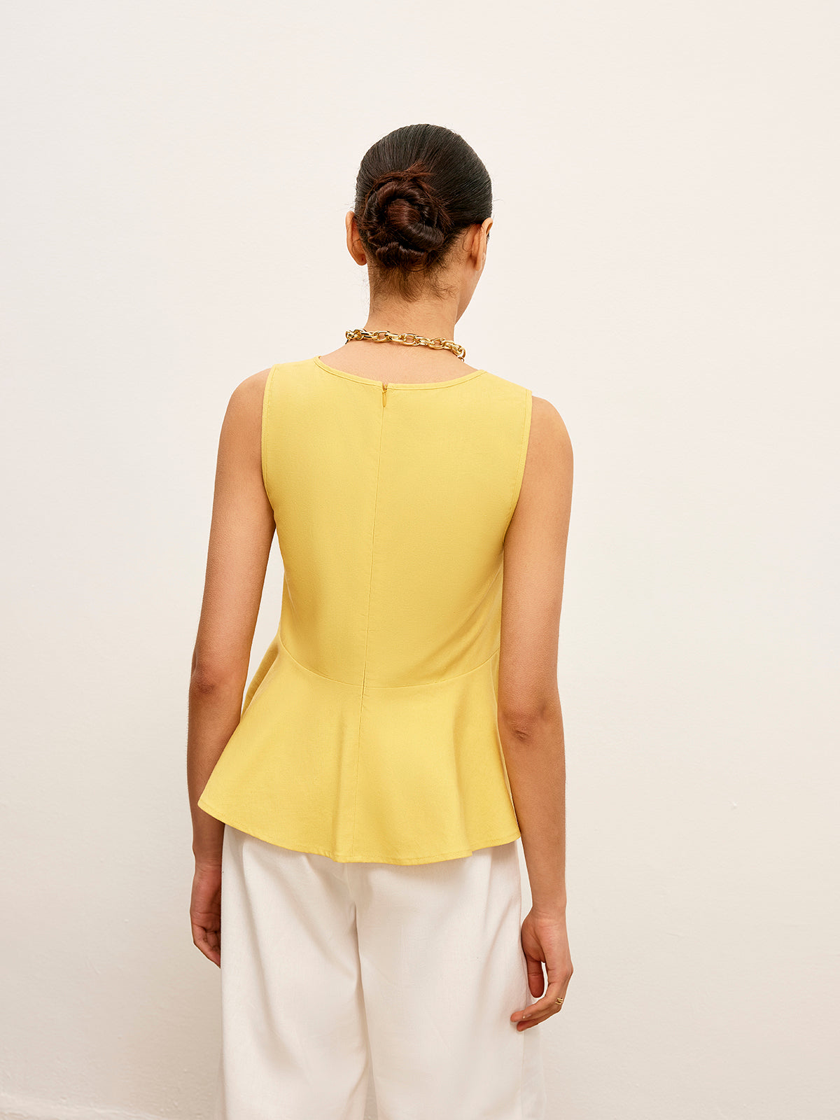 Haut péplum en coton et lin à col en V