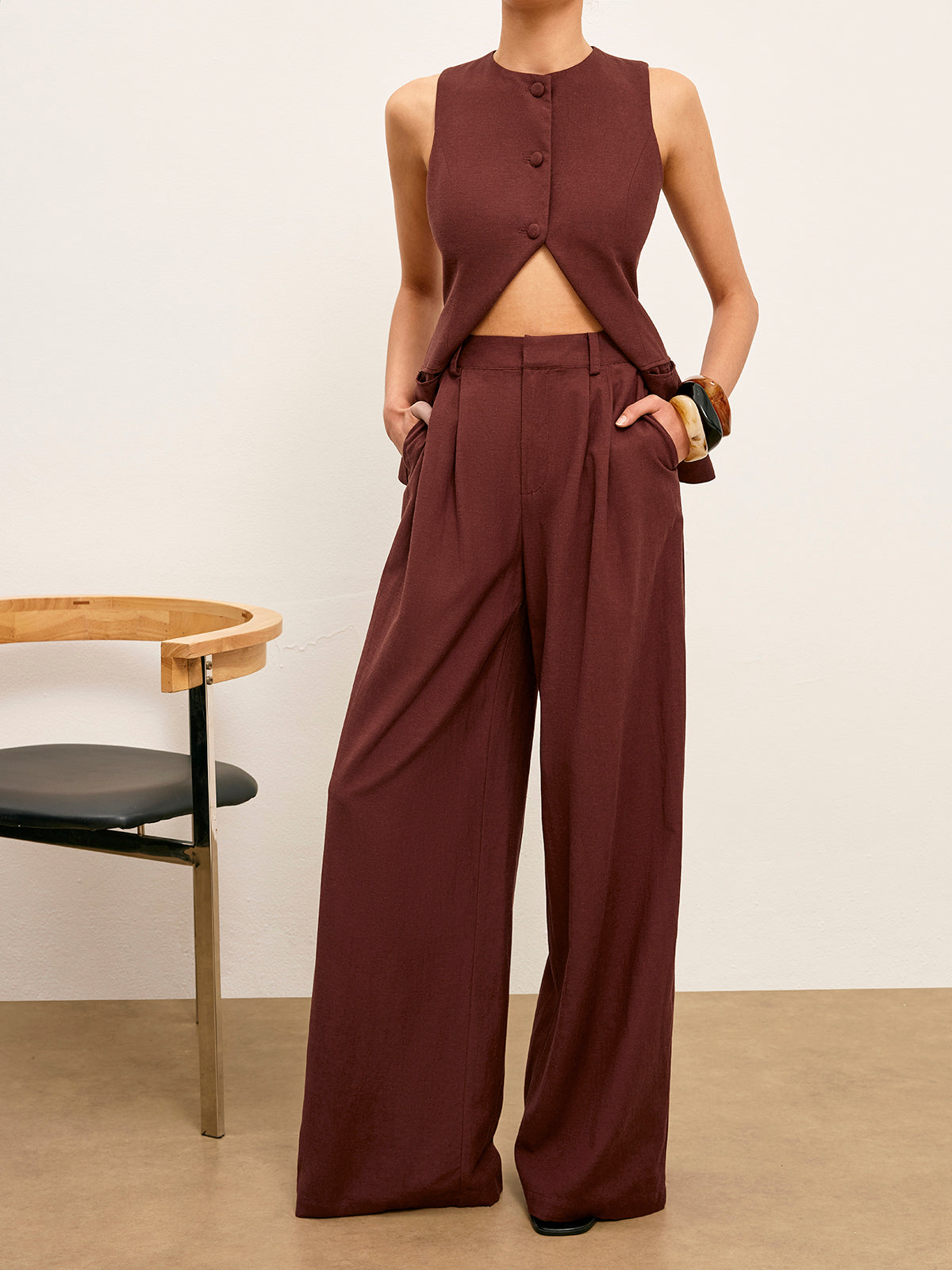 High-Waist-Hose mit weitem Bein und Taschen