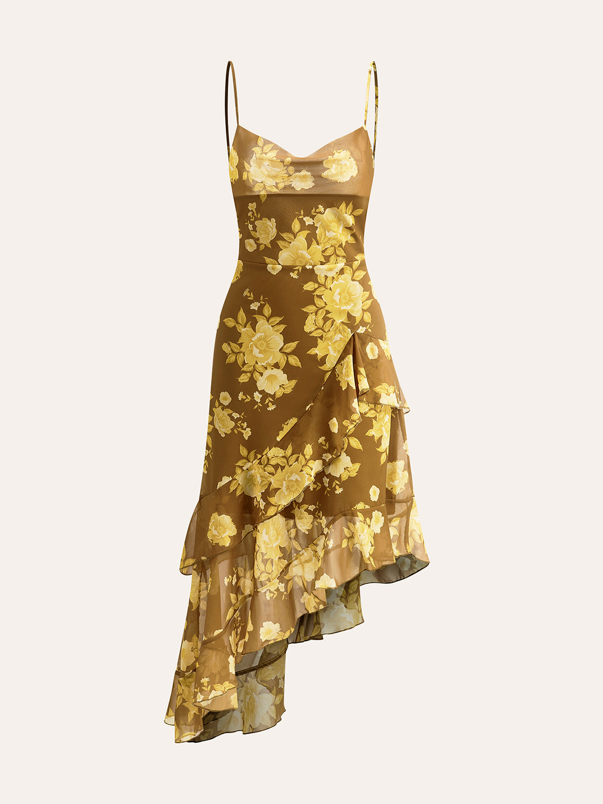 Robe caraco fleurie à volants et ourlet noué au dos