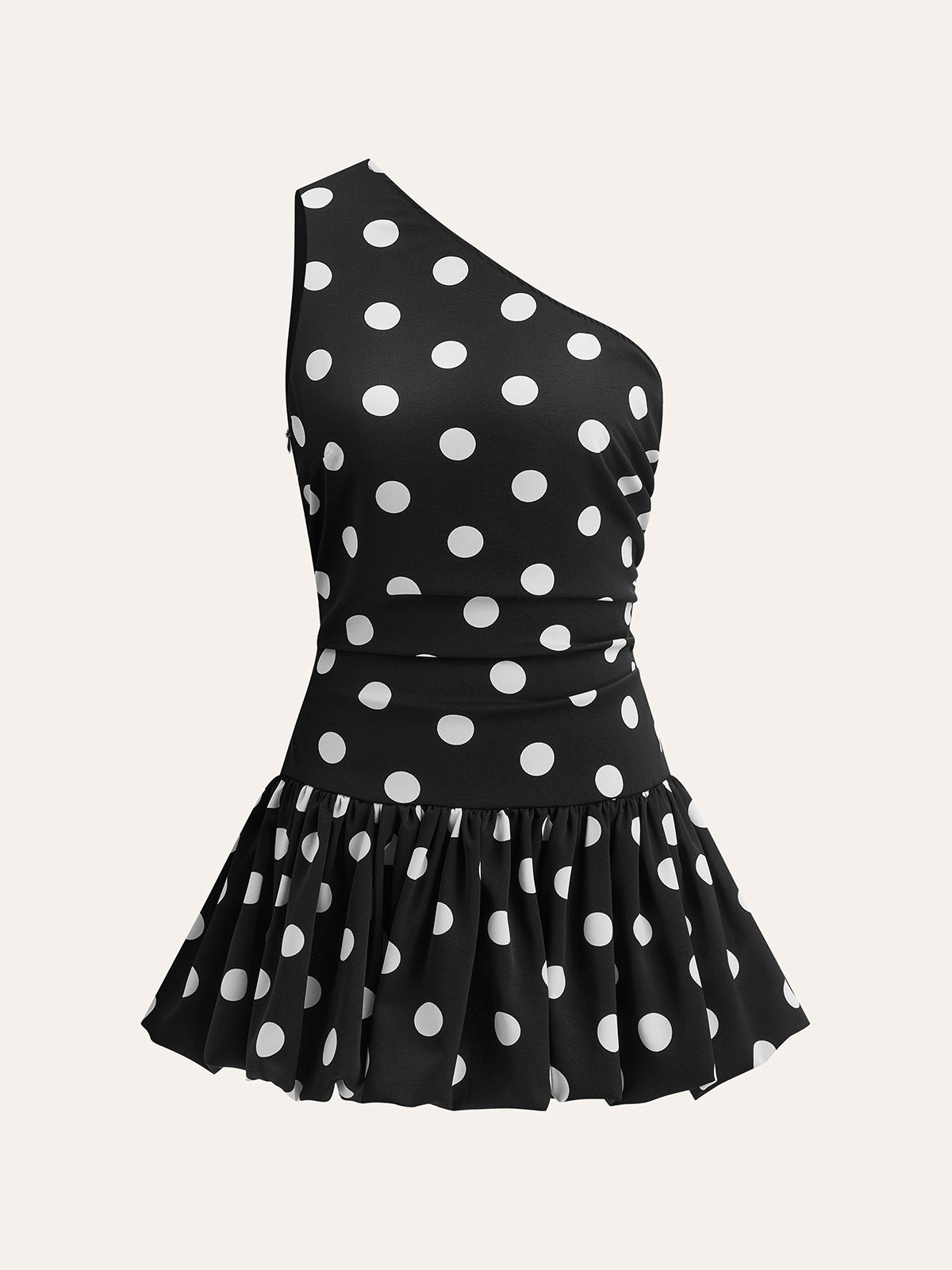 Asymmetrisches Polka-Dot-Peplum-Kleid