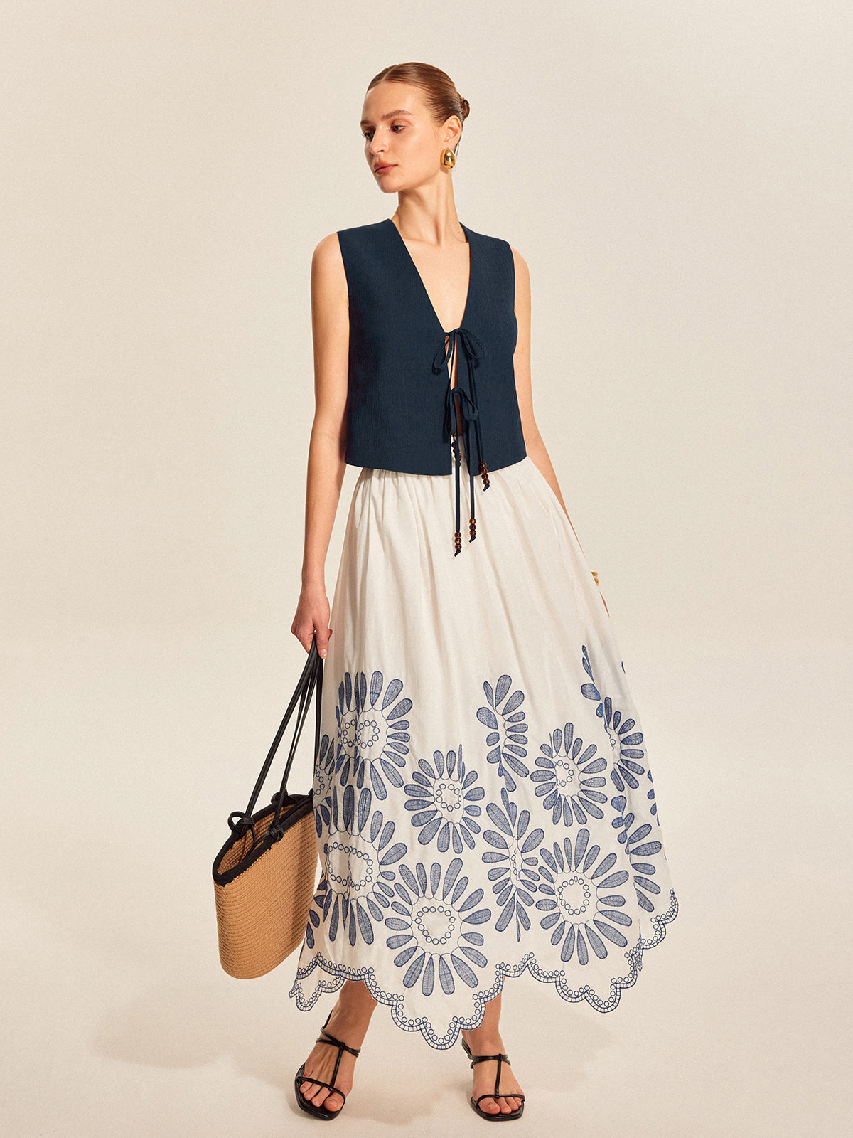 Tie Front Beaded Sleeveless Top
