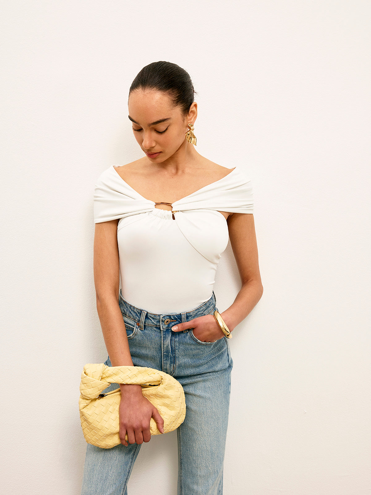 Twist Front Metal Ring Detail Top