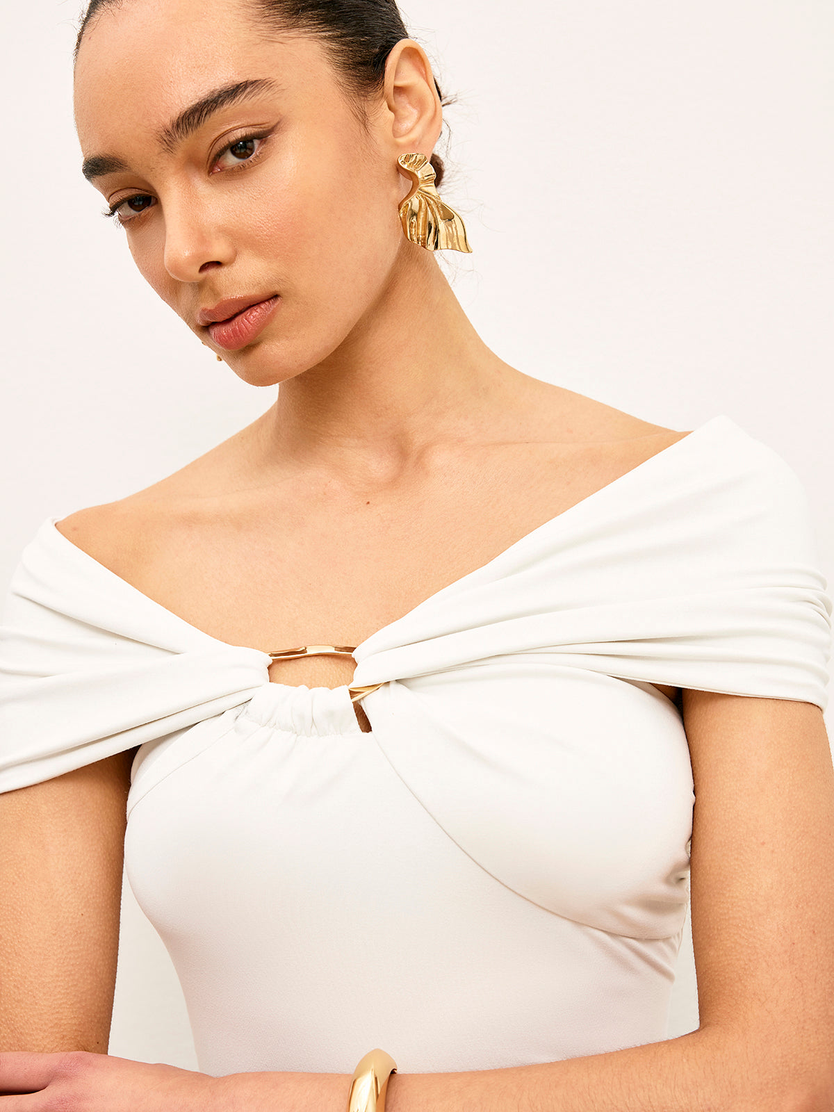 Twist Front Metal Ring Detail Top