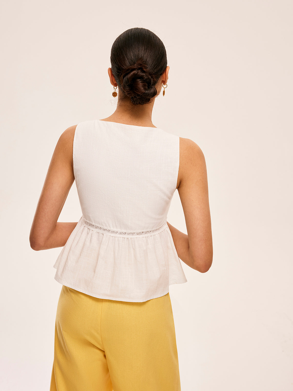 Cotton Lace-Up Detail Semi-Sheer Top