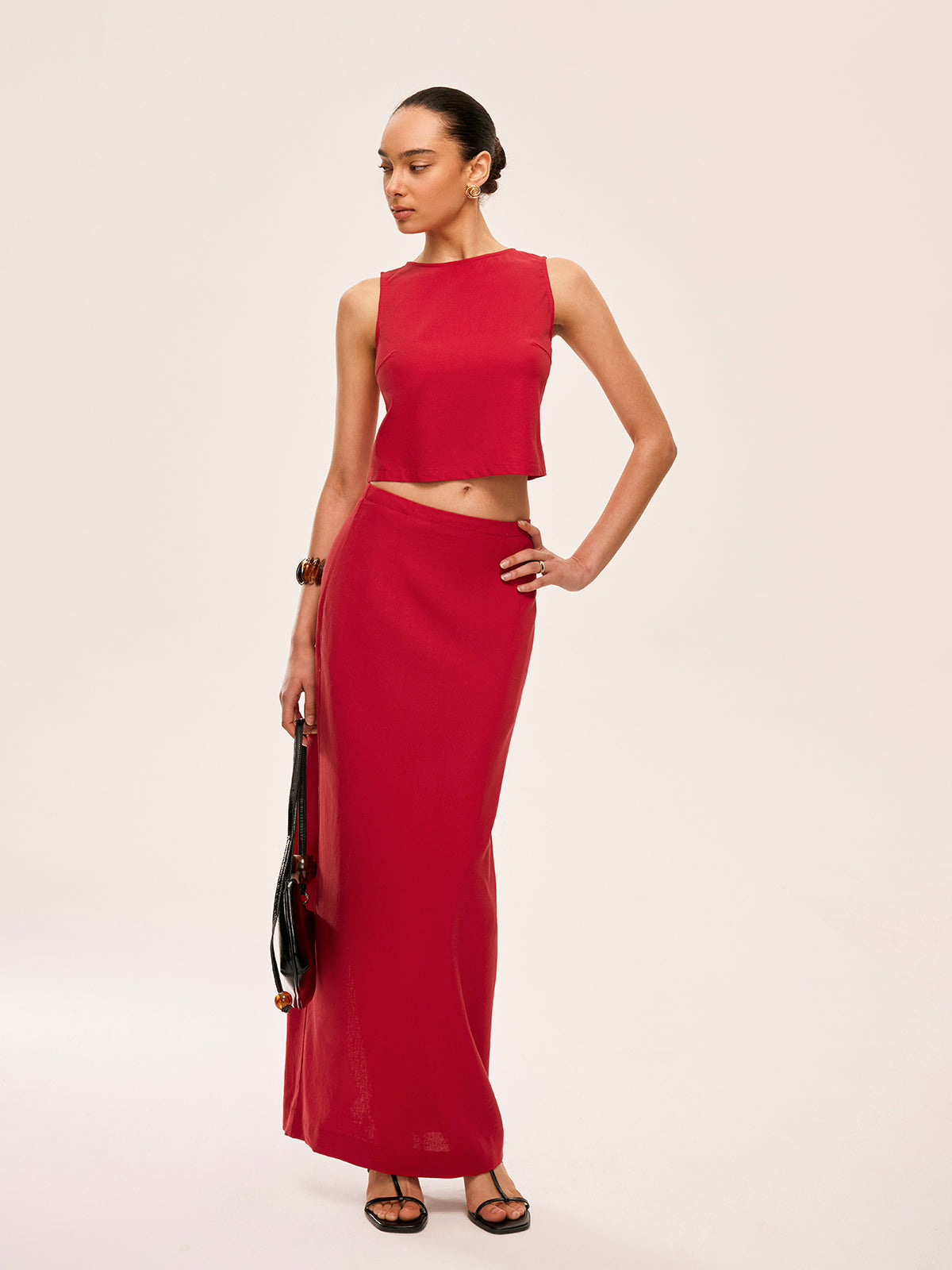 Ensemble jupe et top dos nu en coton et lin