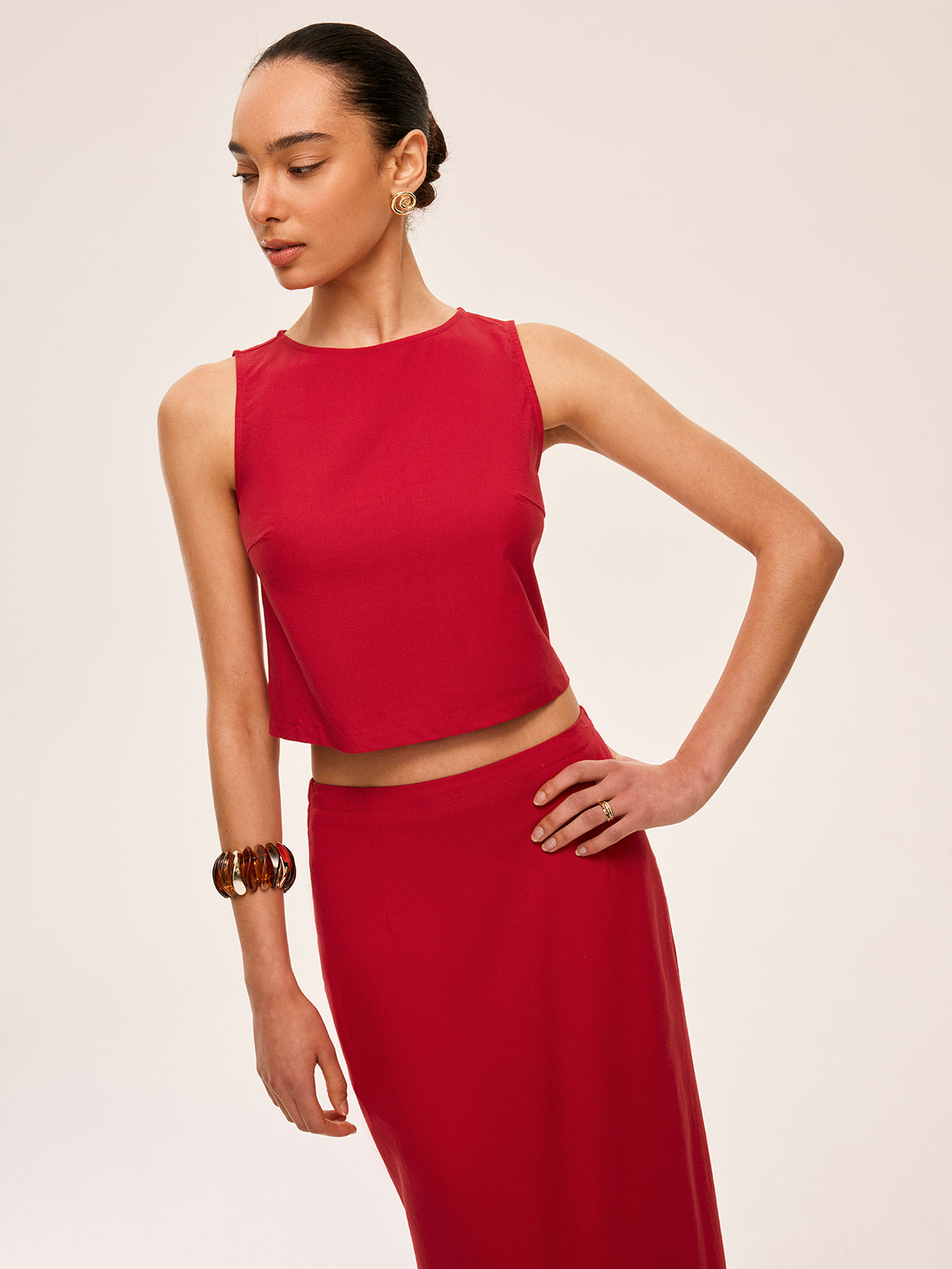 Ensemble jupe en coton et lin à nouer dans le dos