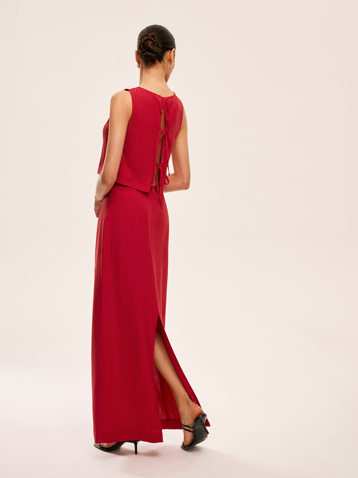 Ensemble jupe en coton et lin à nouer dans le dos