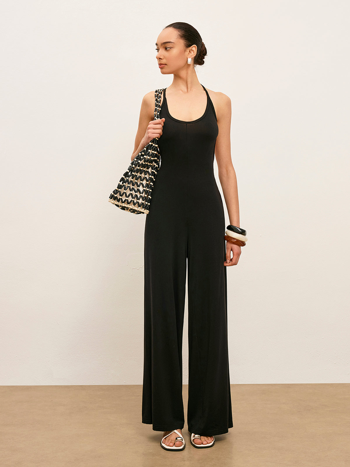 Knit Backless Sleeveless Scoop Neck Jumpsuit
